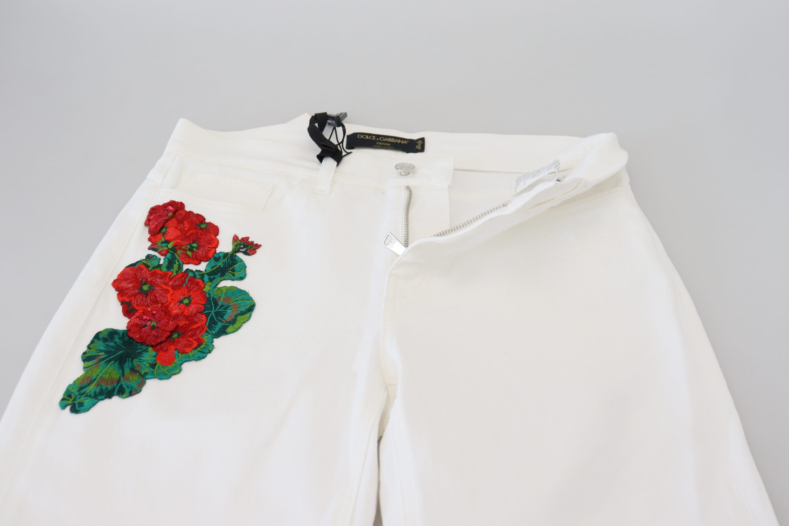 Witte skinny denim jeans met bloemenborduursel