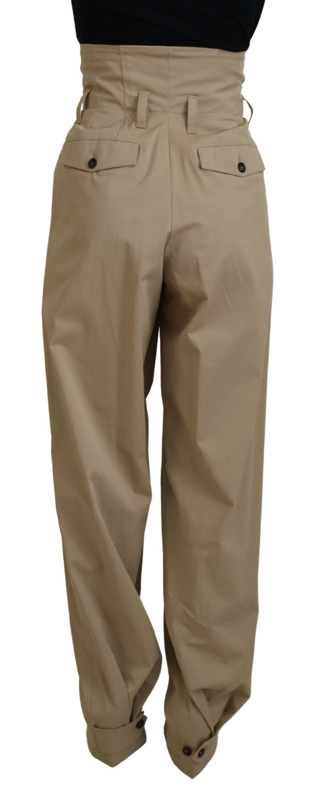 Bruine katoenen hoge taille taps toelopende broek