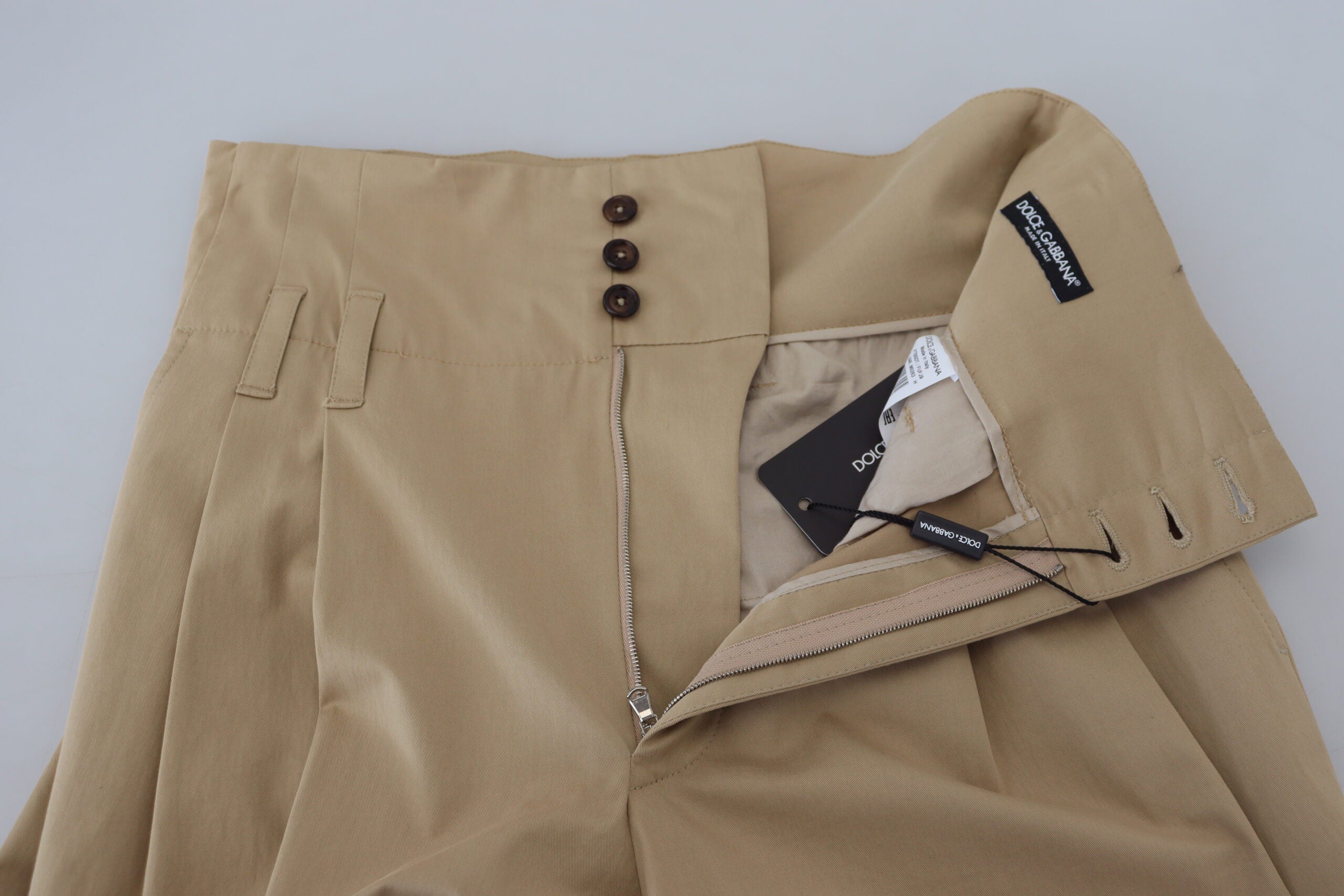 Bruine katoenen hoge taille taps toelopende broek