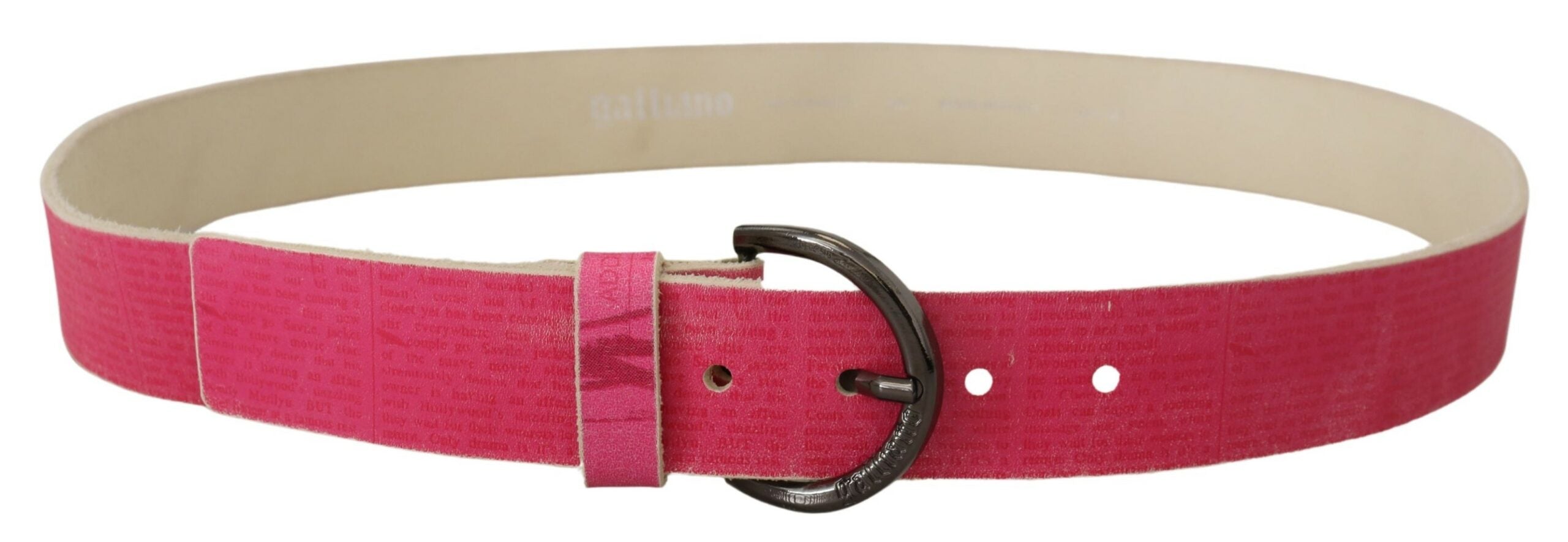 Roze leren riem met ronde gesp en letterlogo