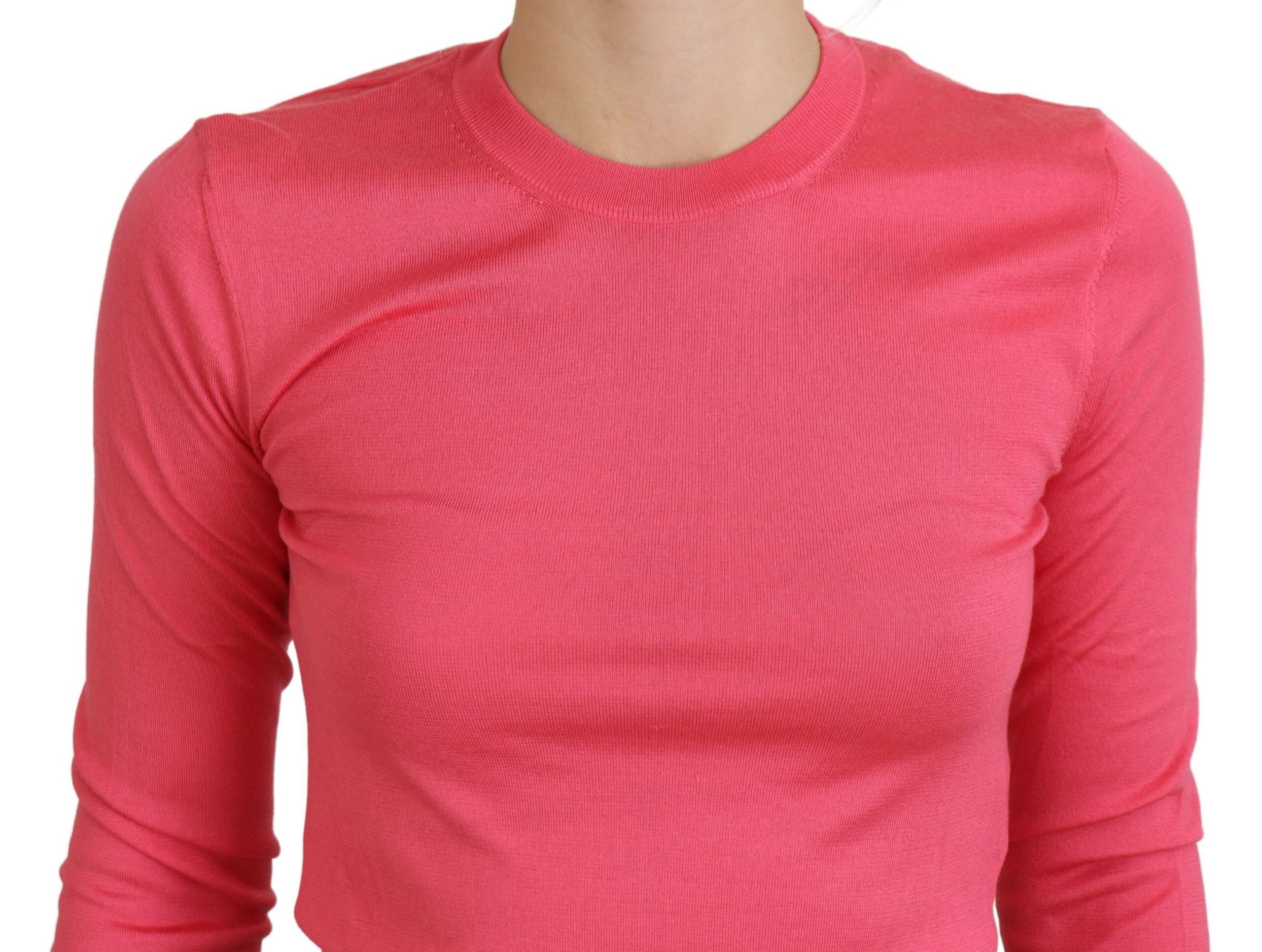 Roze zijden cropped ronde hals trui
