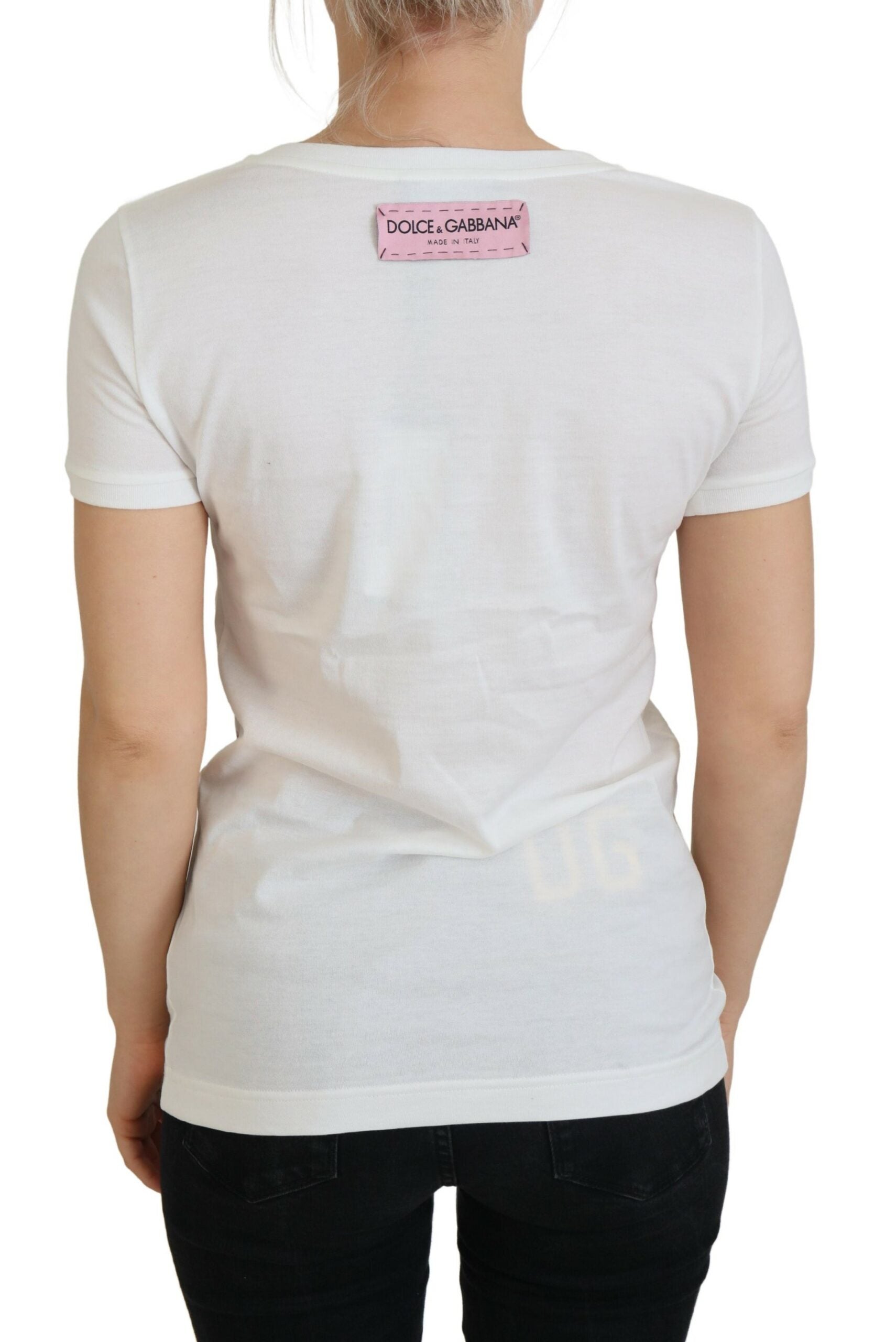 Witte top met korte mouwen en DGLogo-print met rozenmotief