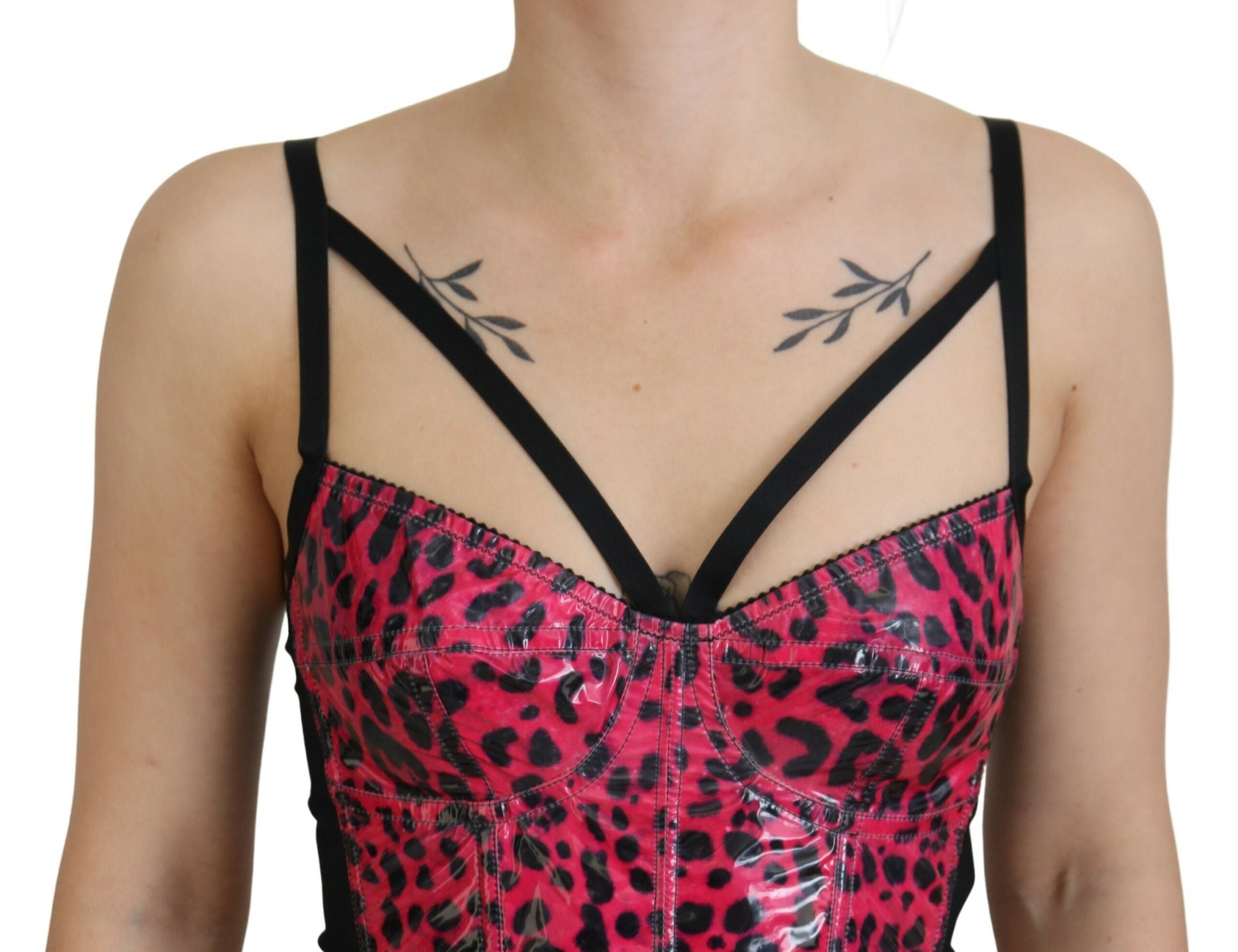 Roze luipaardprint cropped bustier korset top