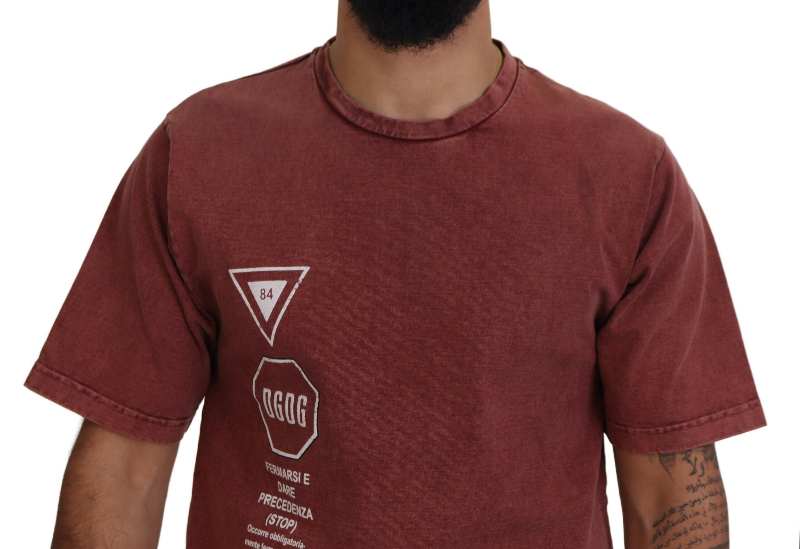 Kastanjebruine print ronde hals korte mouwen T-shirt