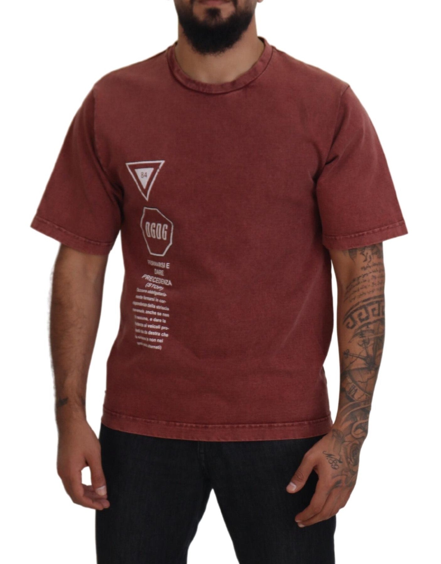 Kastanjebruine print ronde hals korte mouwen T-shirt