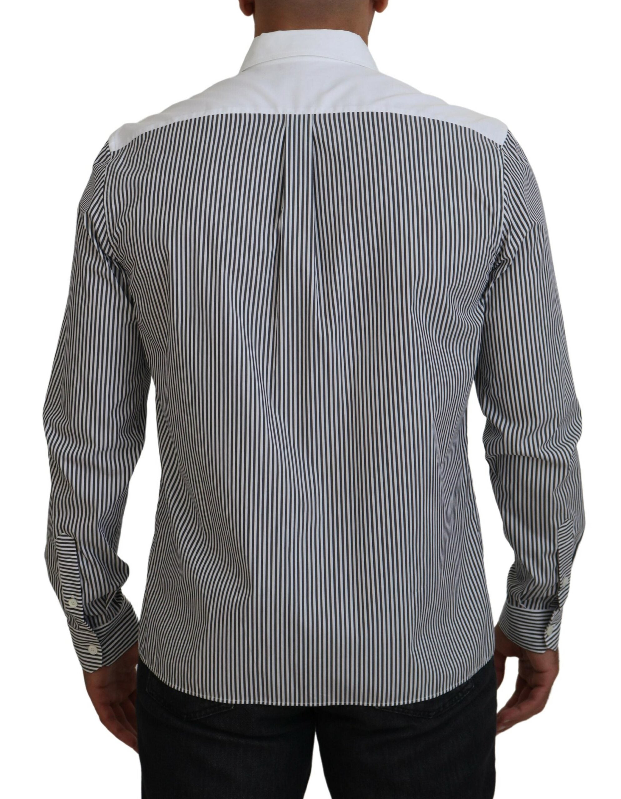 Zwart-wit gestreept casual katoenen overhemd met print