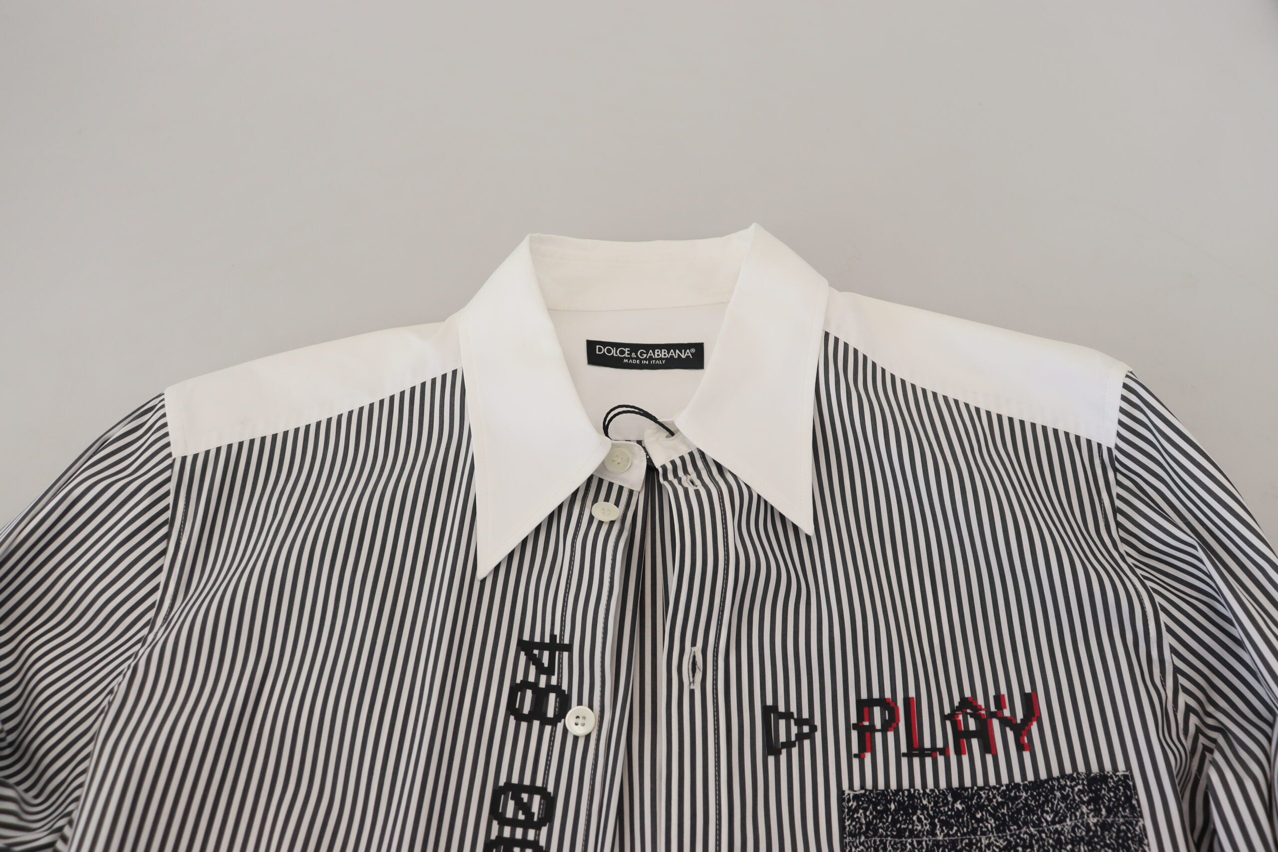 Zwart-wit gestreept casual katoenen overhemd met print