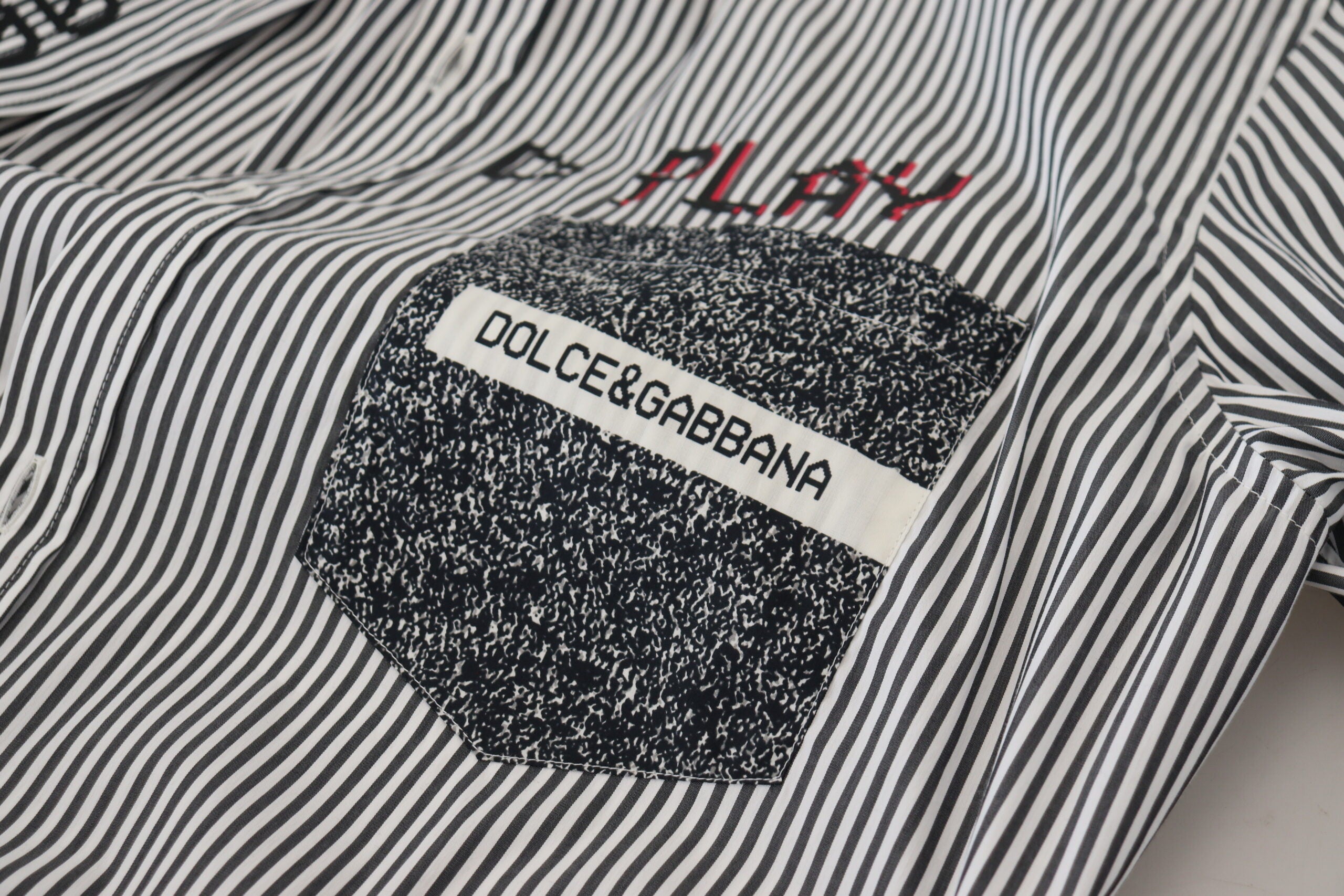 Zwart-wit gestreept casual katoenen overhemd met print