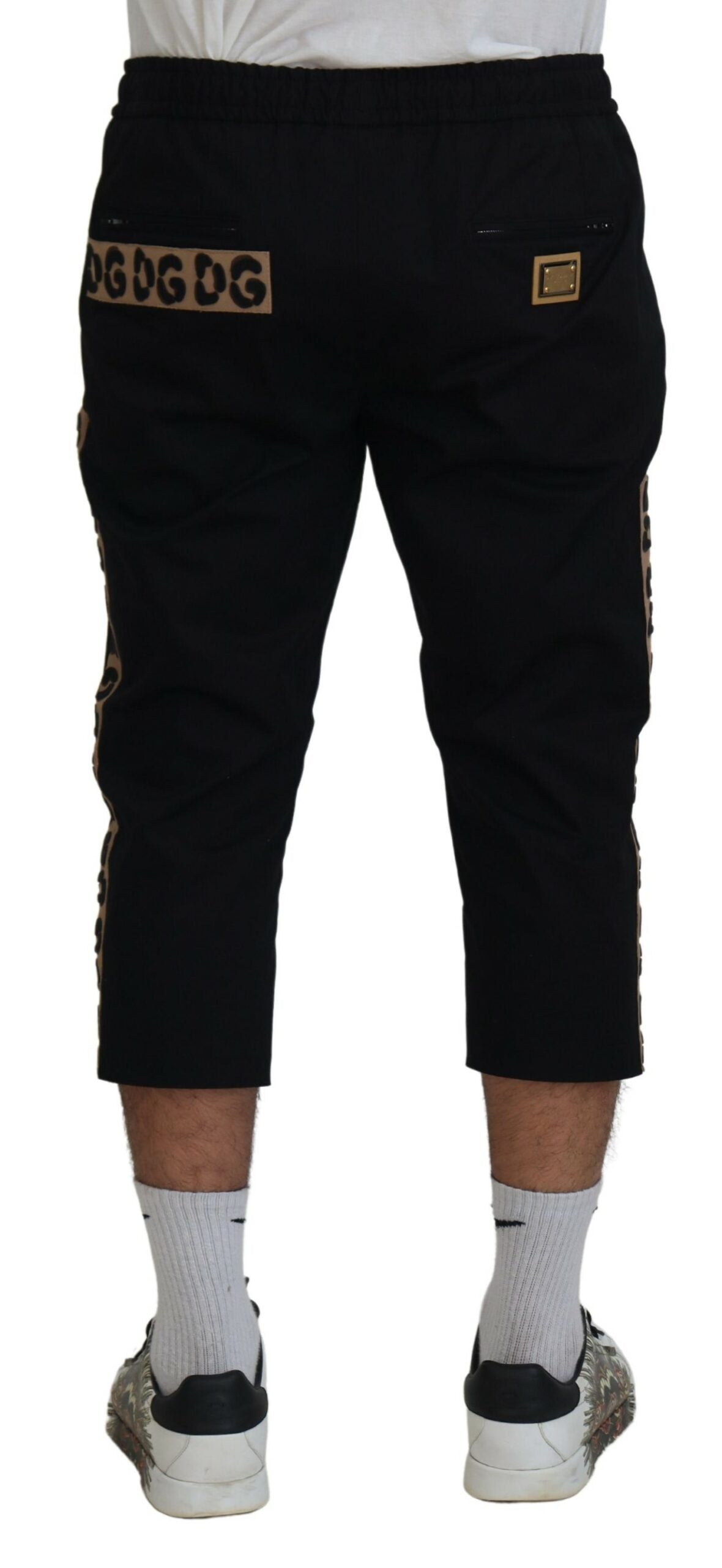 Zwarte katoenen DG-logo cropped broek met elastische taille