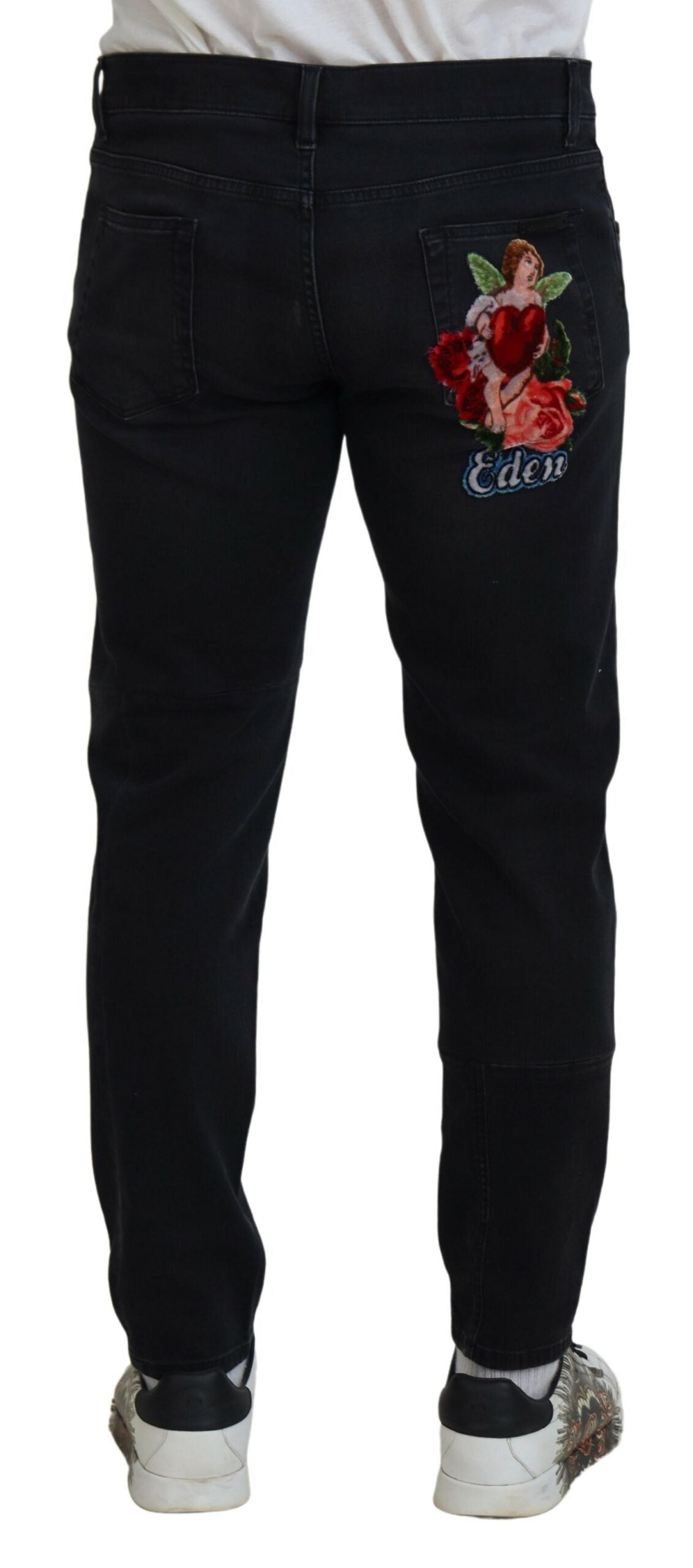 Zwarte Angel Borduurwerk Skinny Denim Jeans