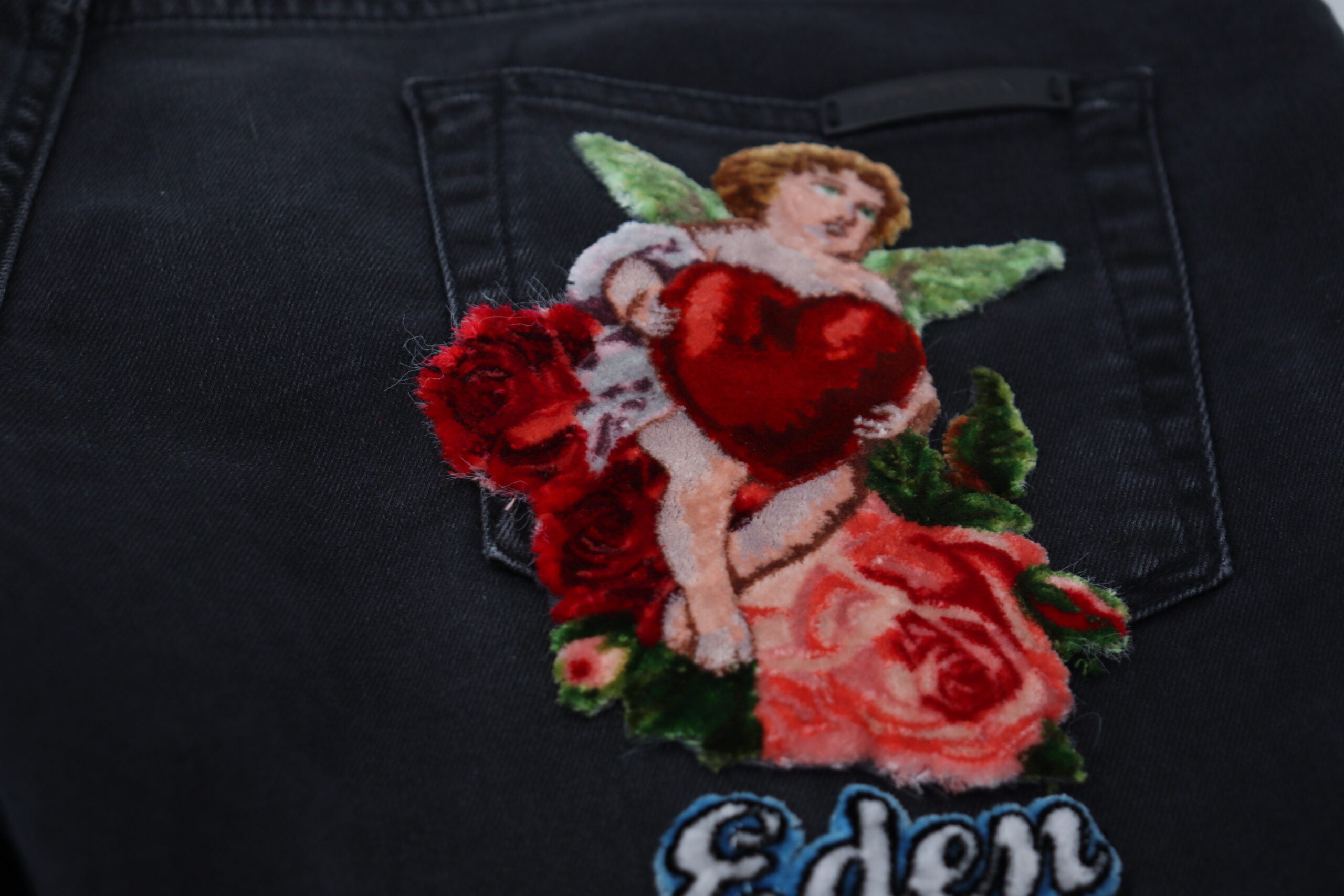 Zwarte Angel Borduurwerk Skinny Denim Jeans