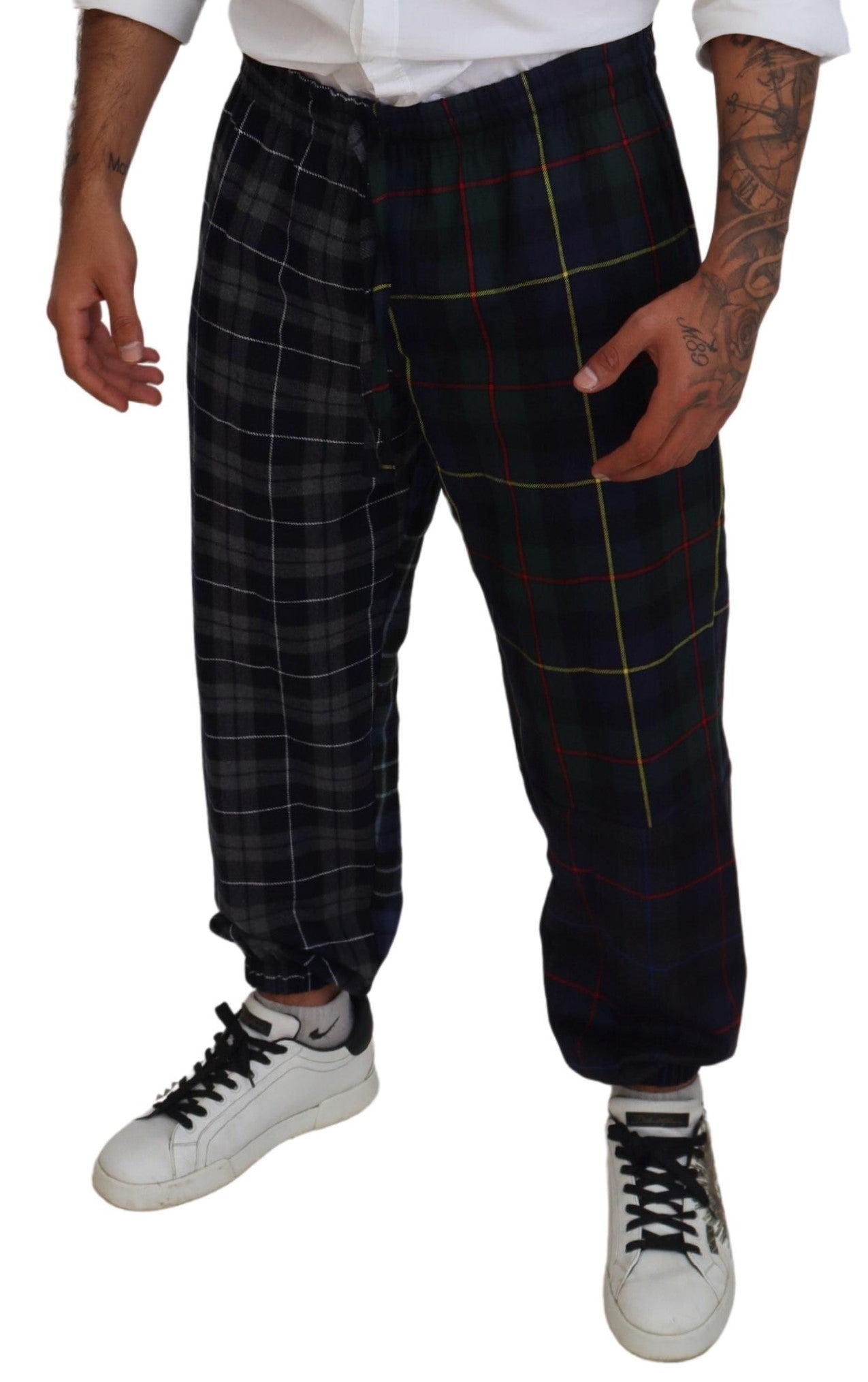 Multicolor geruite wollen joggingbroek voor heren