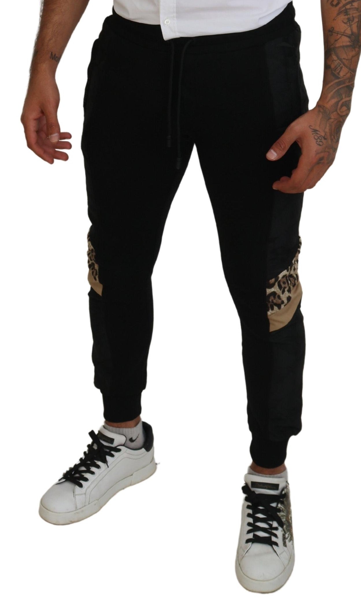 Zwarte polyester skinny joggingbroek voor heren