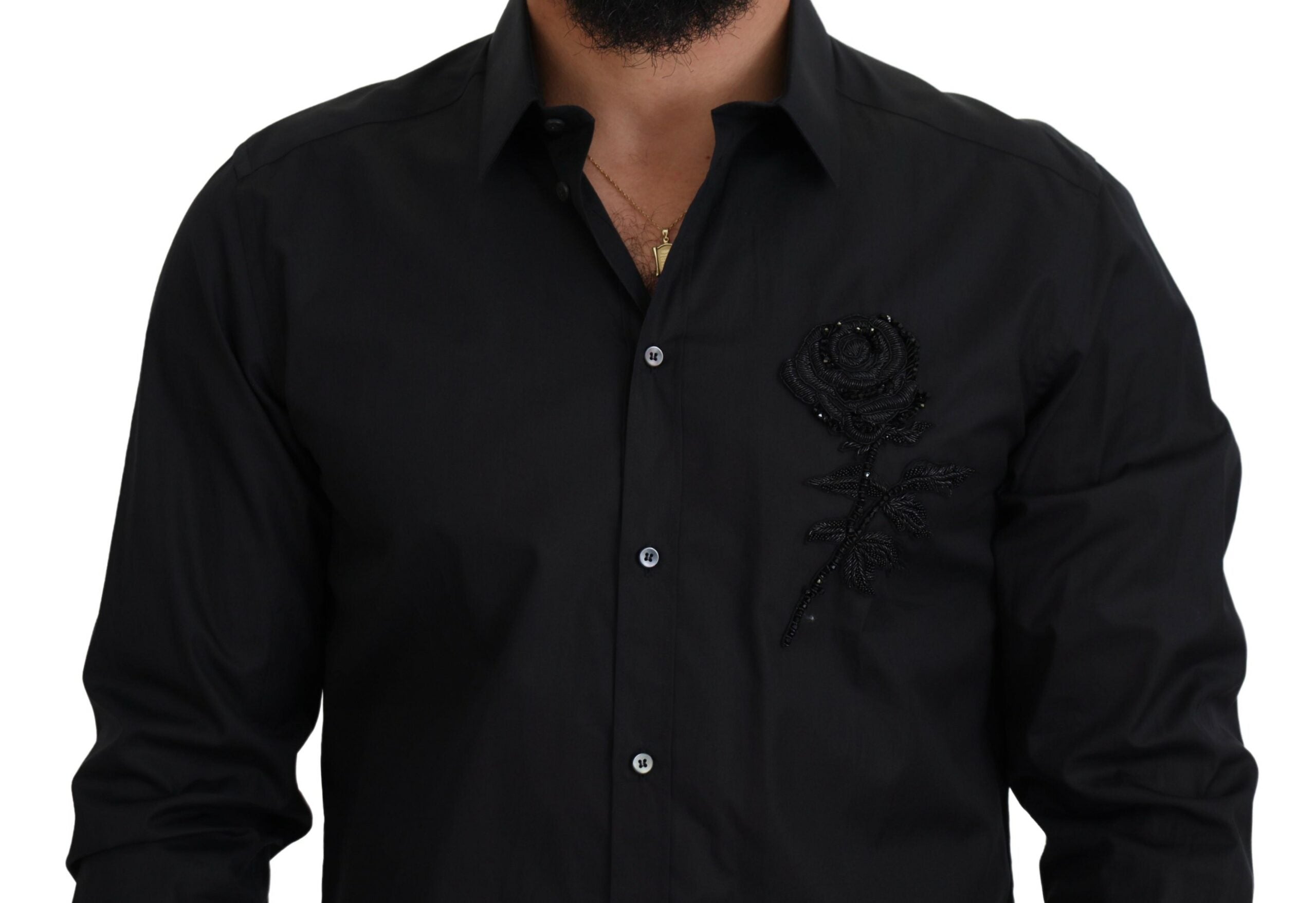 Zwarte rozen slim fit katoenen overhemd