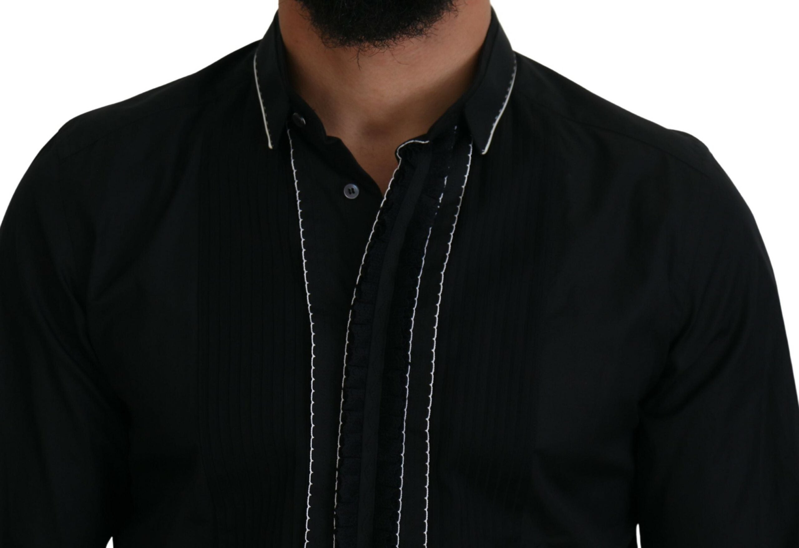 GOUD Zwart Smoking Slim Fit Katoenen Overhemd