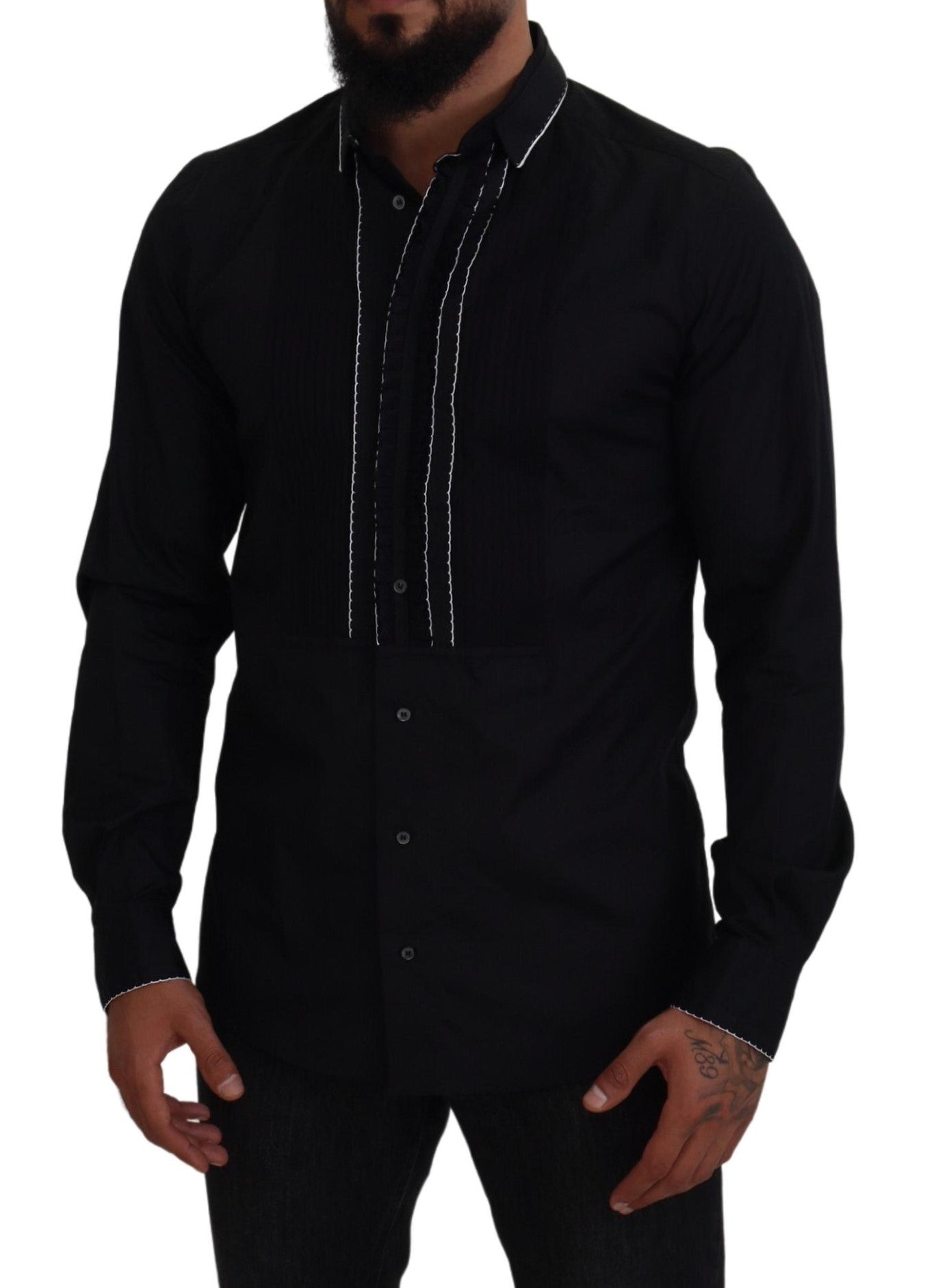 GOUD Zwart Smoking Slim Fit Katoenen Overhemd