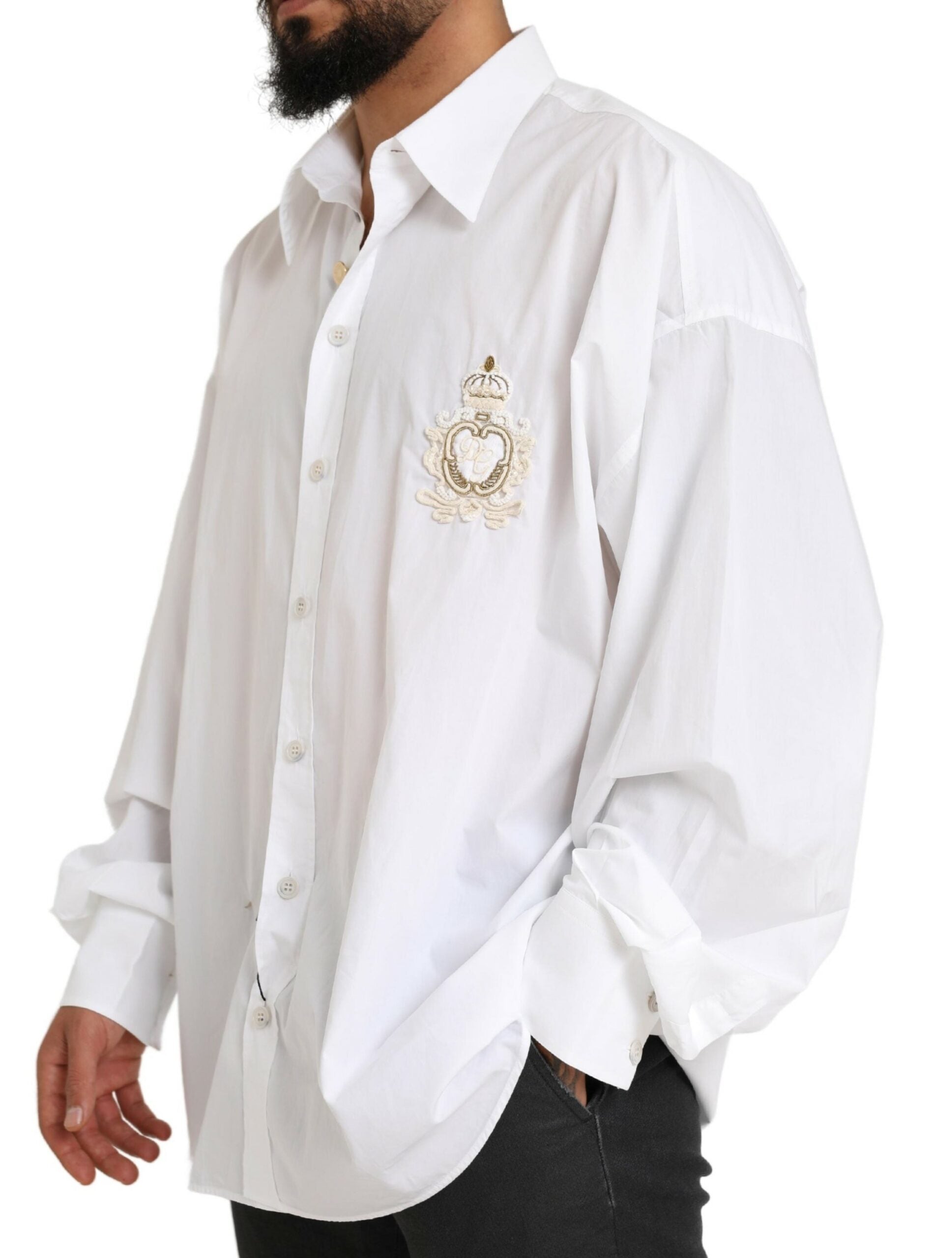 Wit logo katoenen casual overhemd met lange mouwen