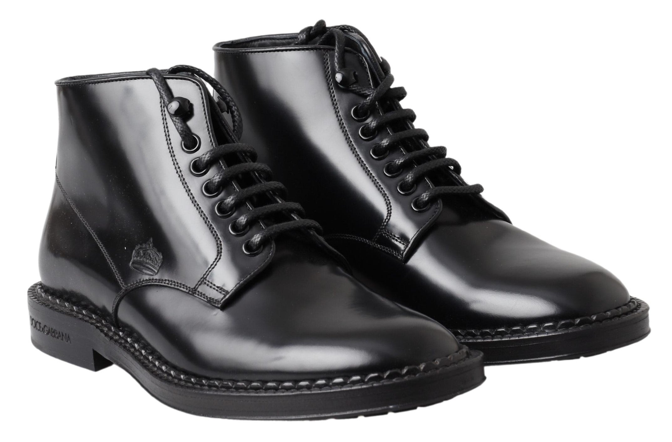Zwarte leren herenschoenen met korte veterlaarzen