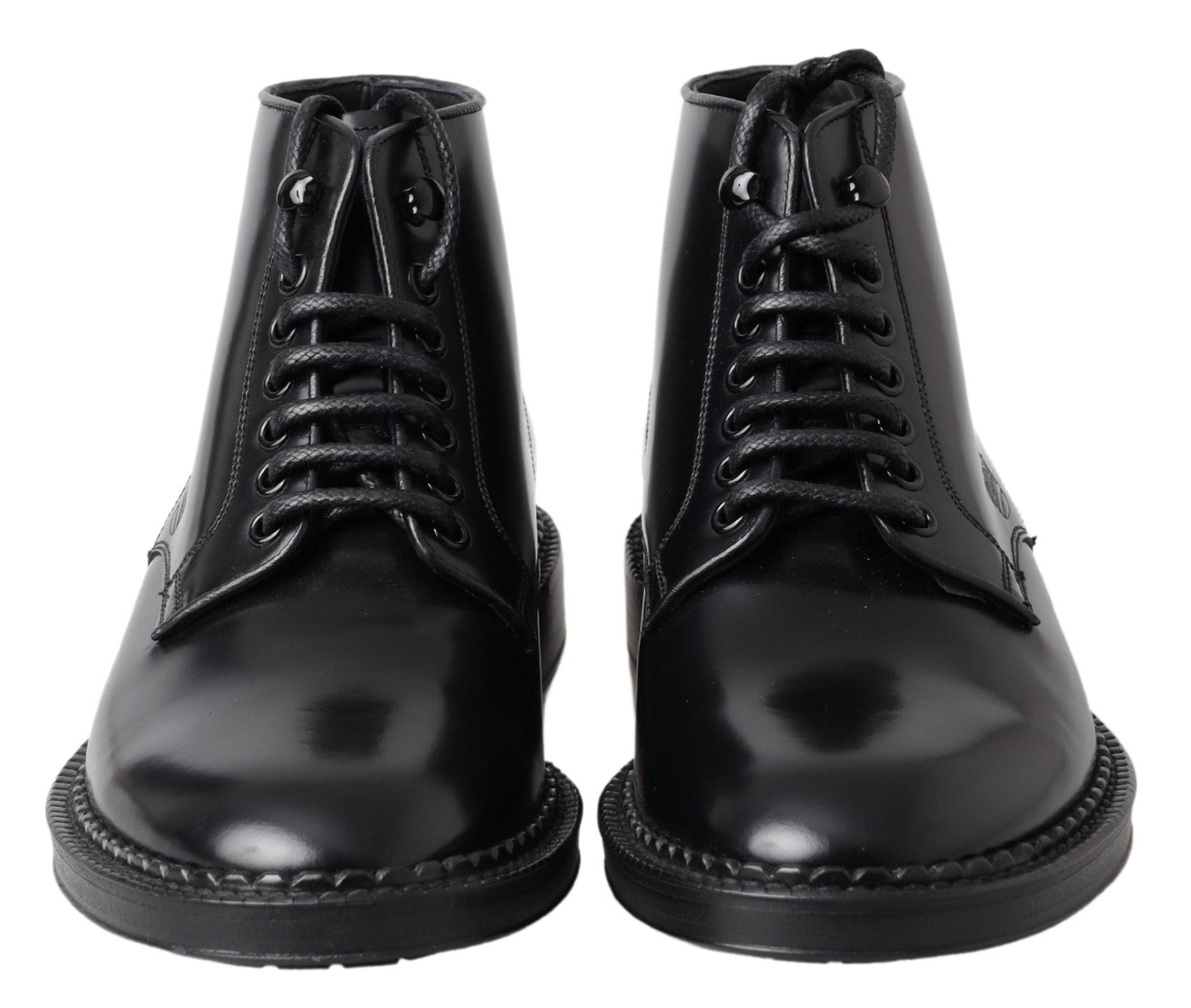 Zwarte leren herenschoenen met korte veterlaarzen