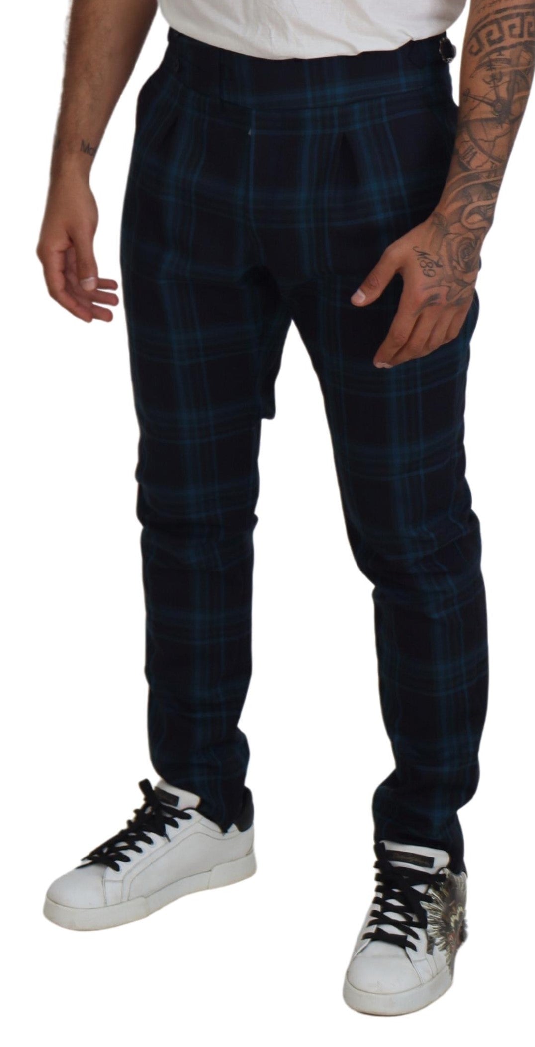 Blauwe Paarse Geruite Wollen Broek