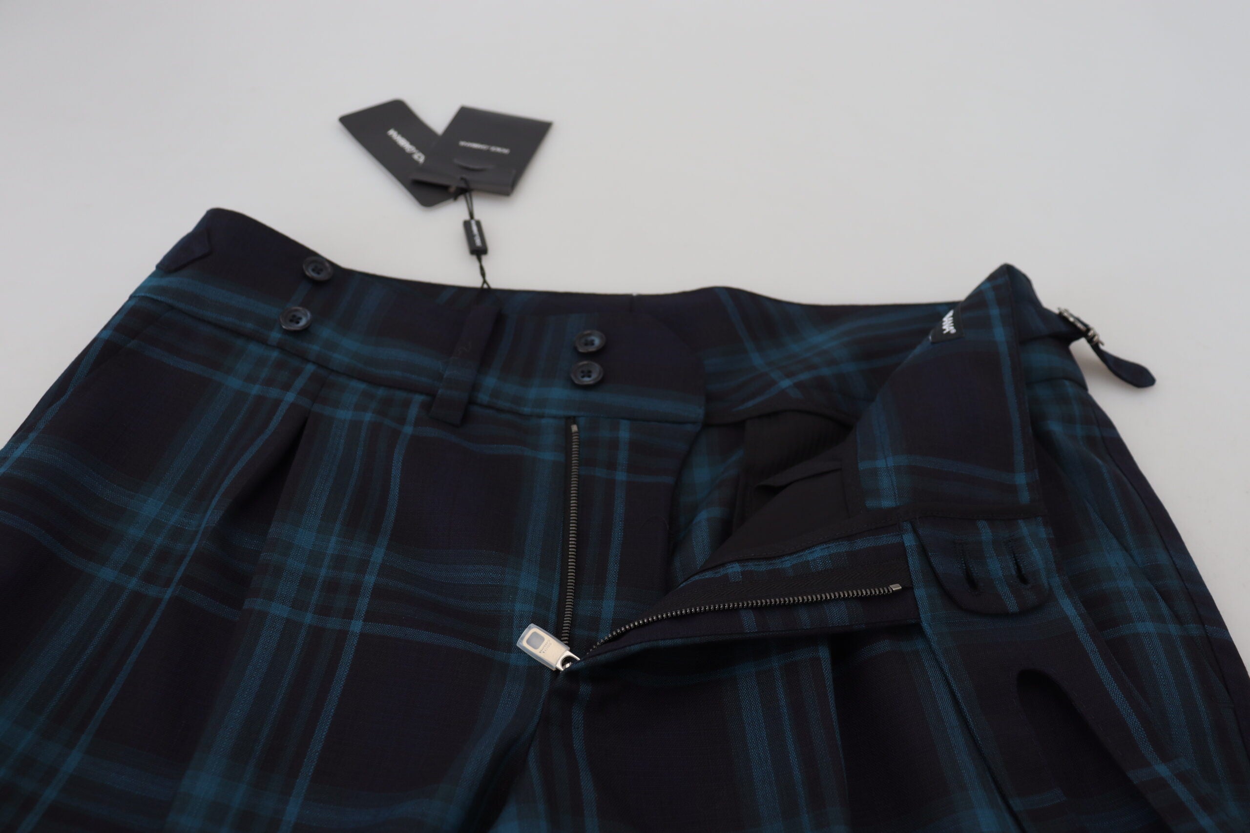 Blauwe Paarse Geruite Wollen Broek