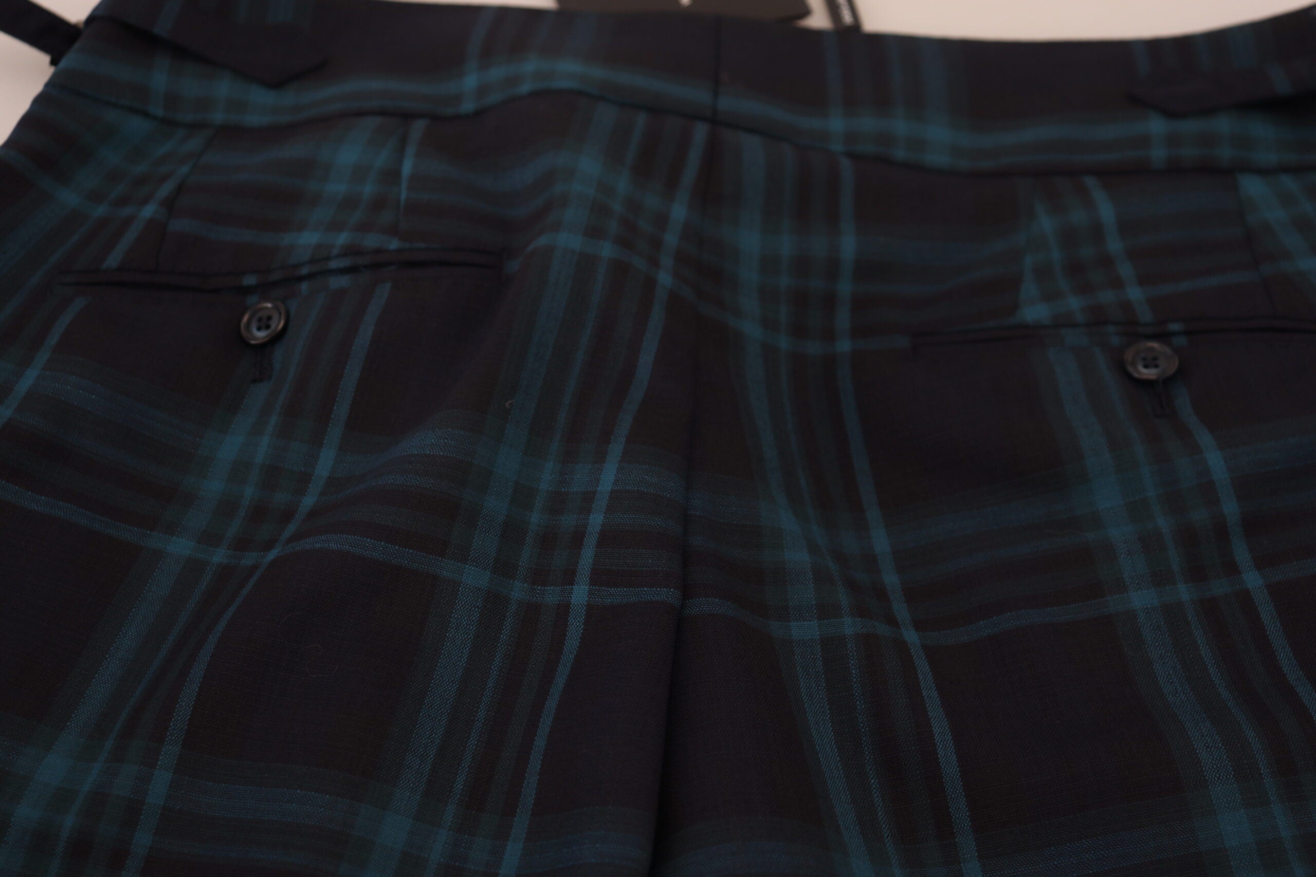 Blauwe Paarse Geruite Wollen Broek