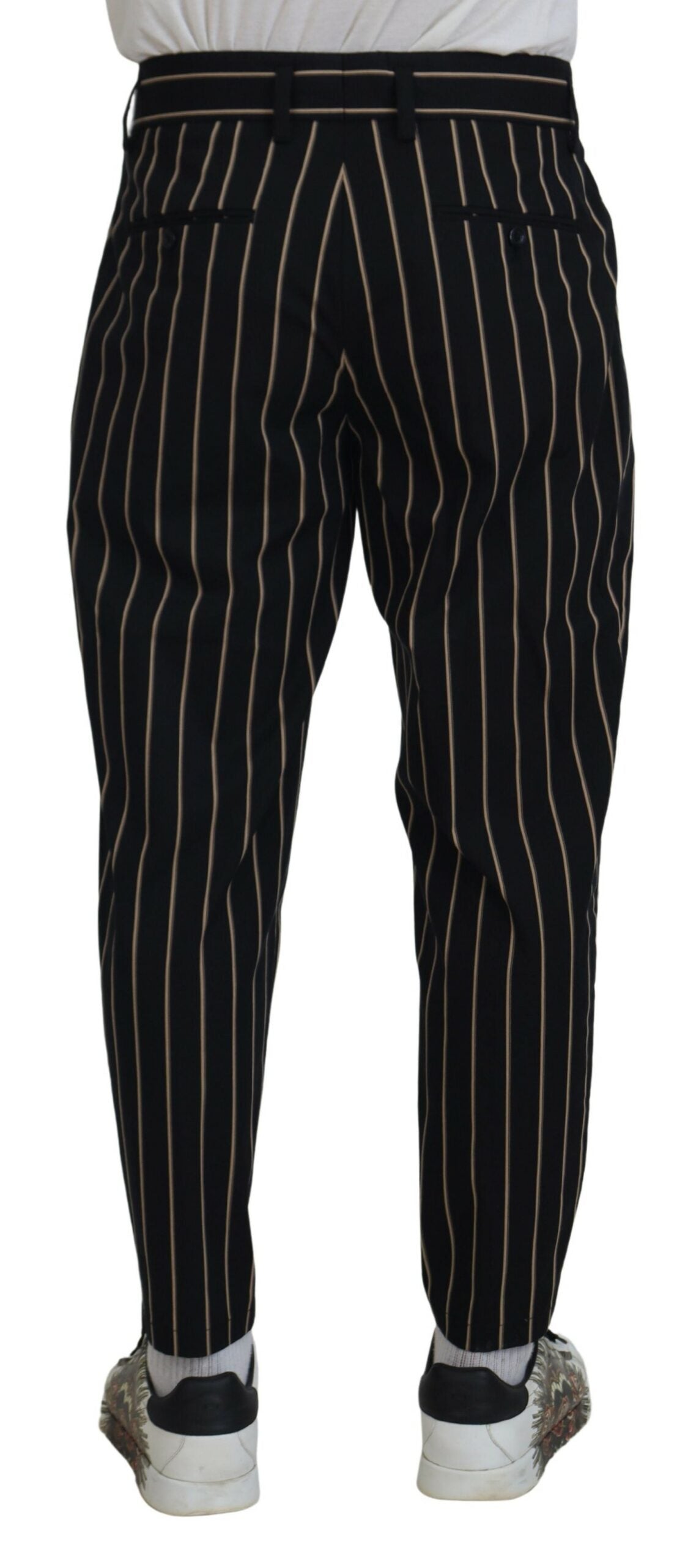 Zwartbeige gestreepte katoenen stretchbroek