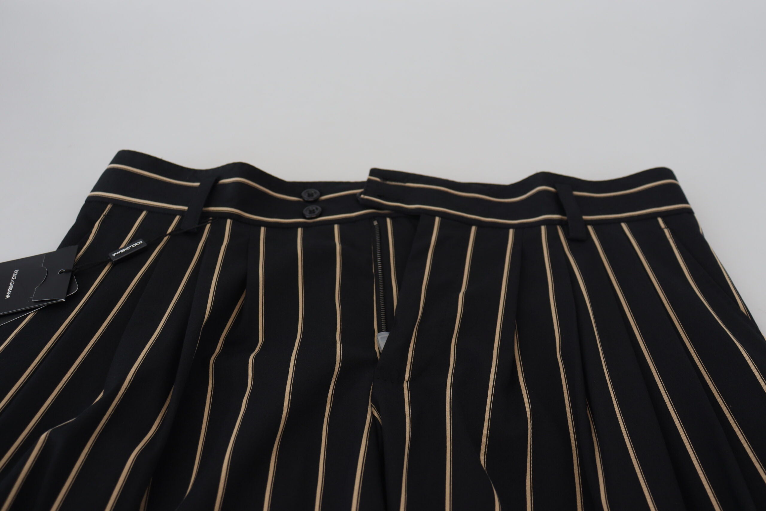 Zwartbeige gestreepte katoenen stretchbroek