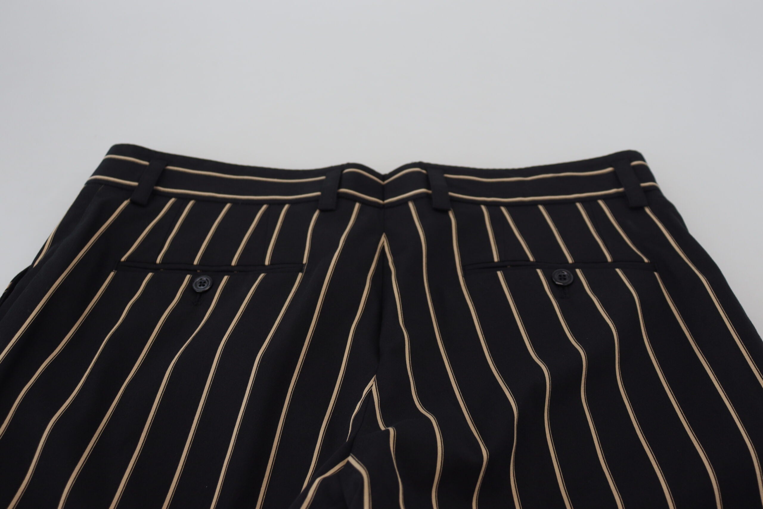 Zwartbeige gestreepte katoenen stretchbroek