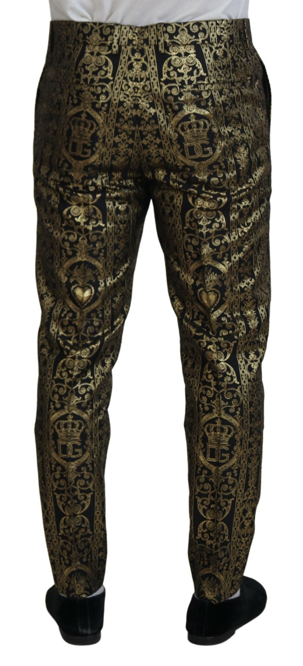 Zwarte gouden jacquardjurkbroek