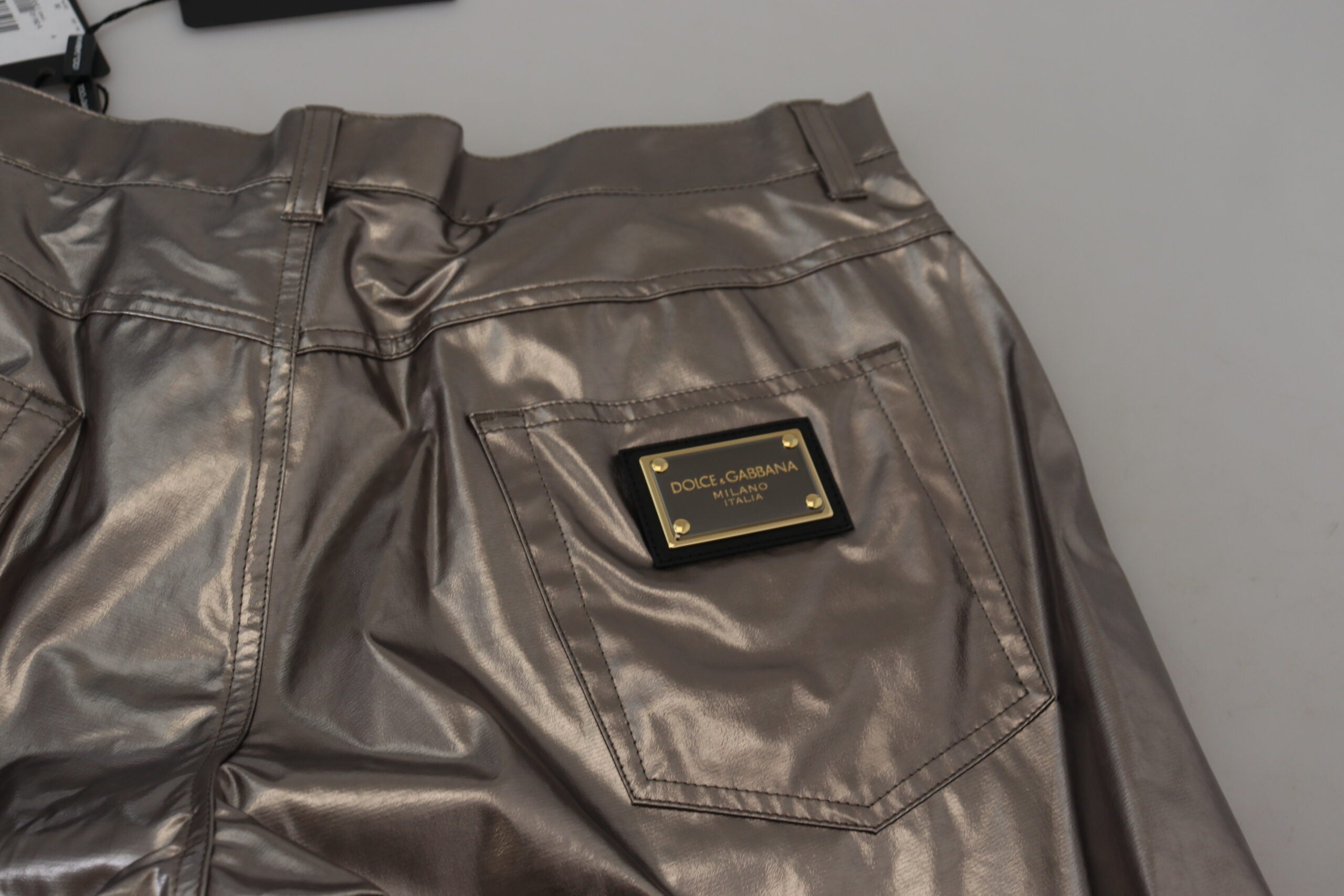 Zilverkleurige metallic nylon stretchbroek