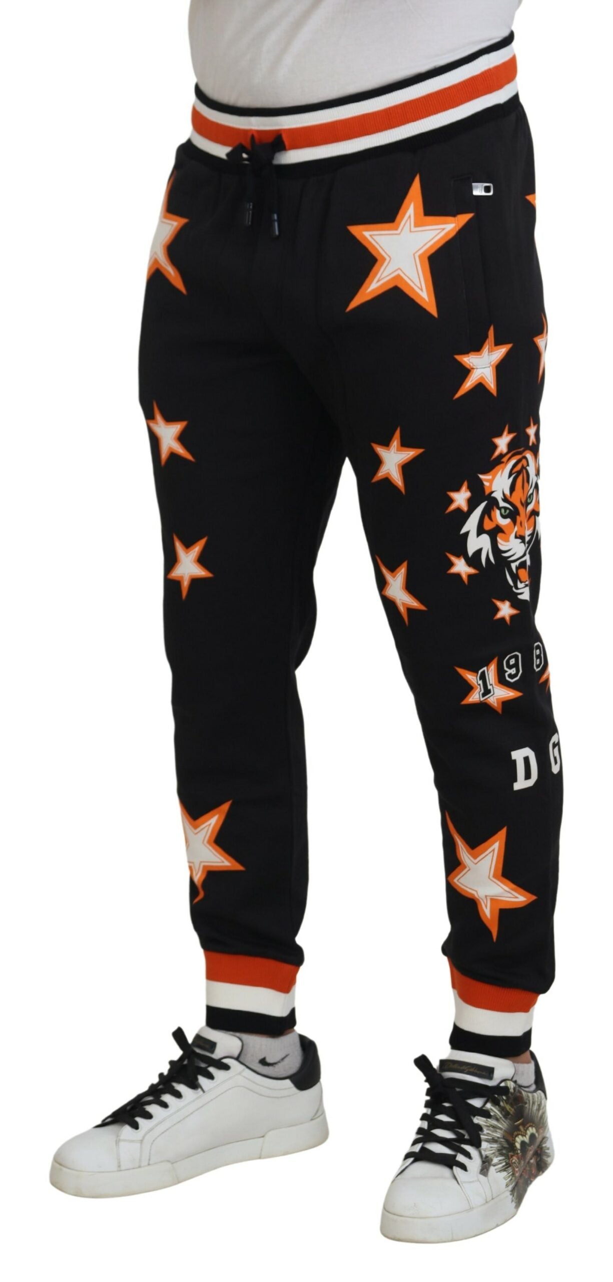 Zwarte oranje sterrenbroek sportbroek