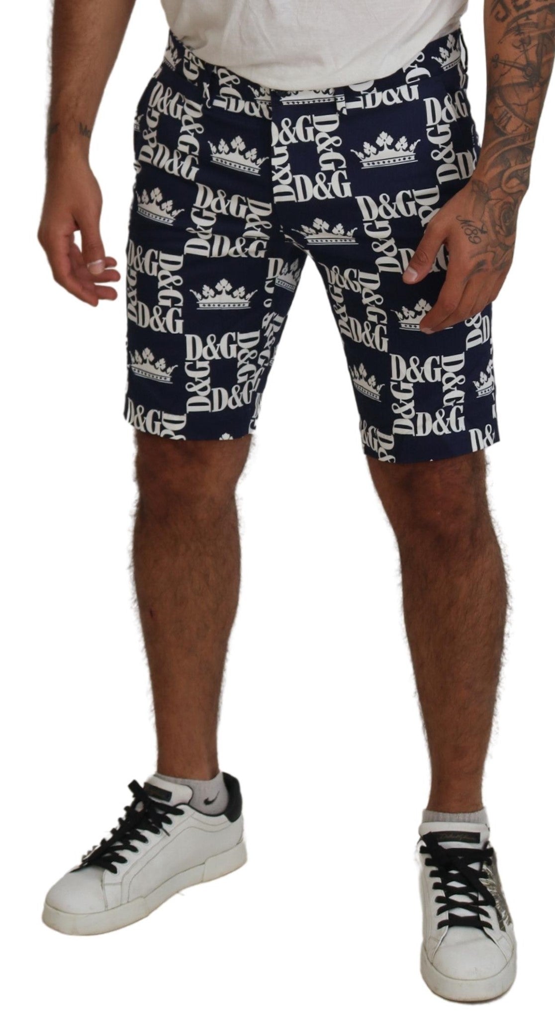 Blauwe katoenen chinoshorts met logoprint