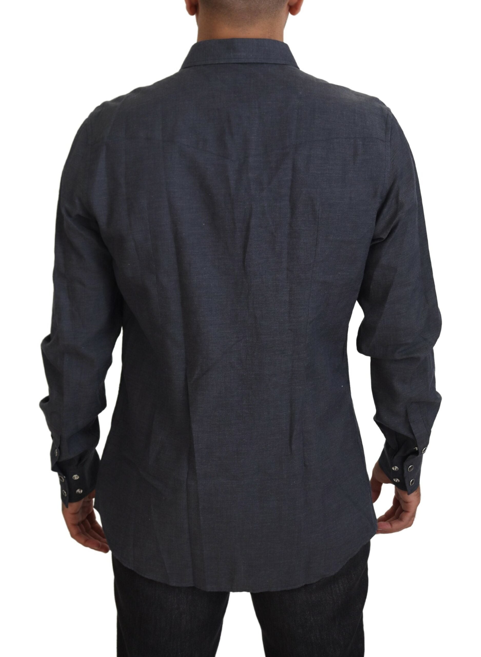 Blauw katoenen denim overhemd met kristallen bij