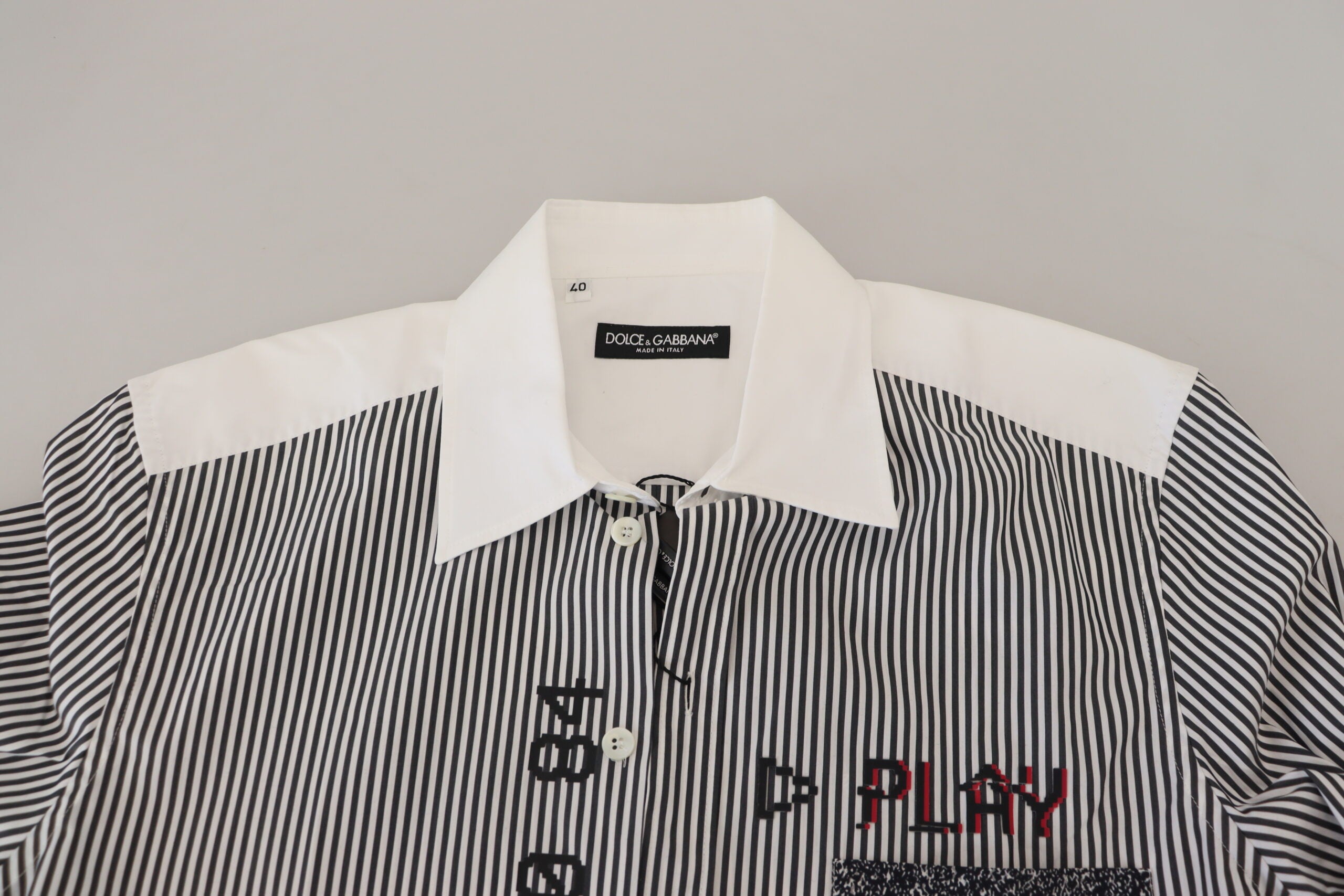 Grijswit gestreept slim fit overhemd