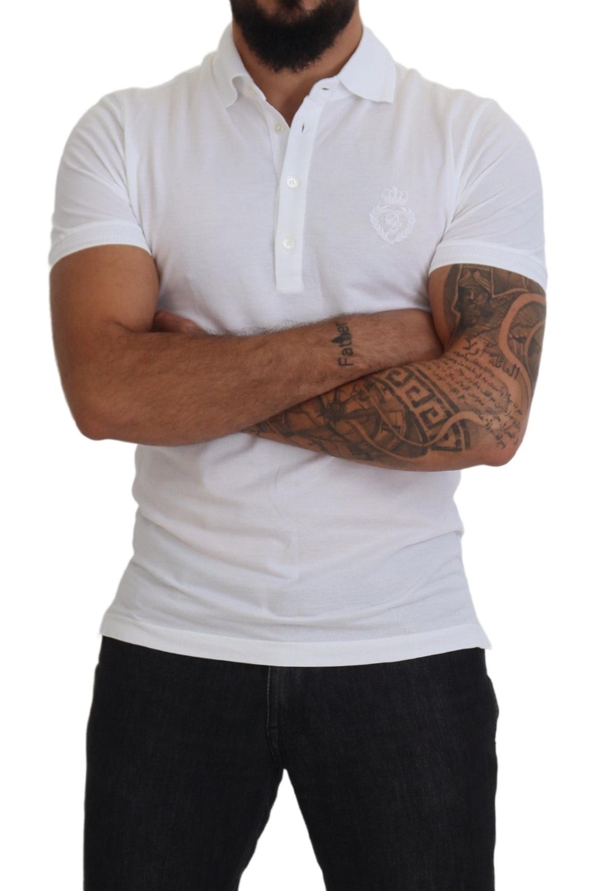 Wit katoenen poloshirt met korte mouwen en logo