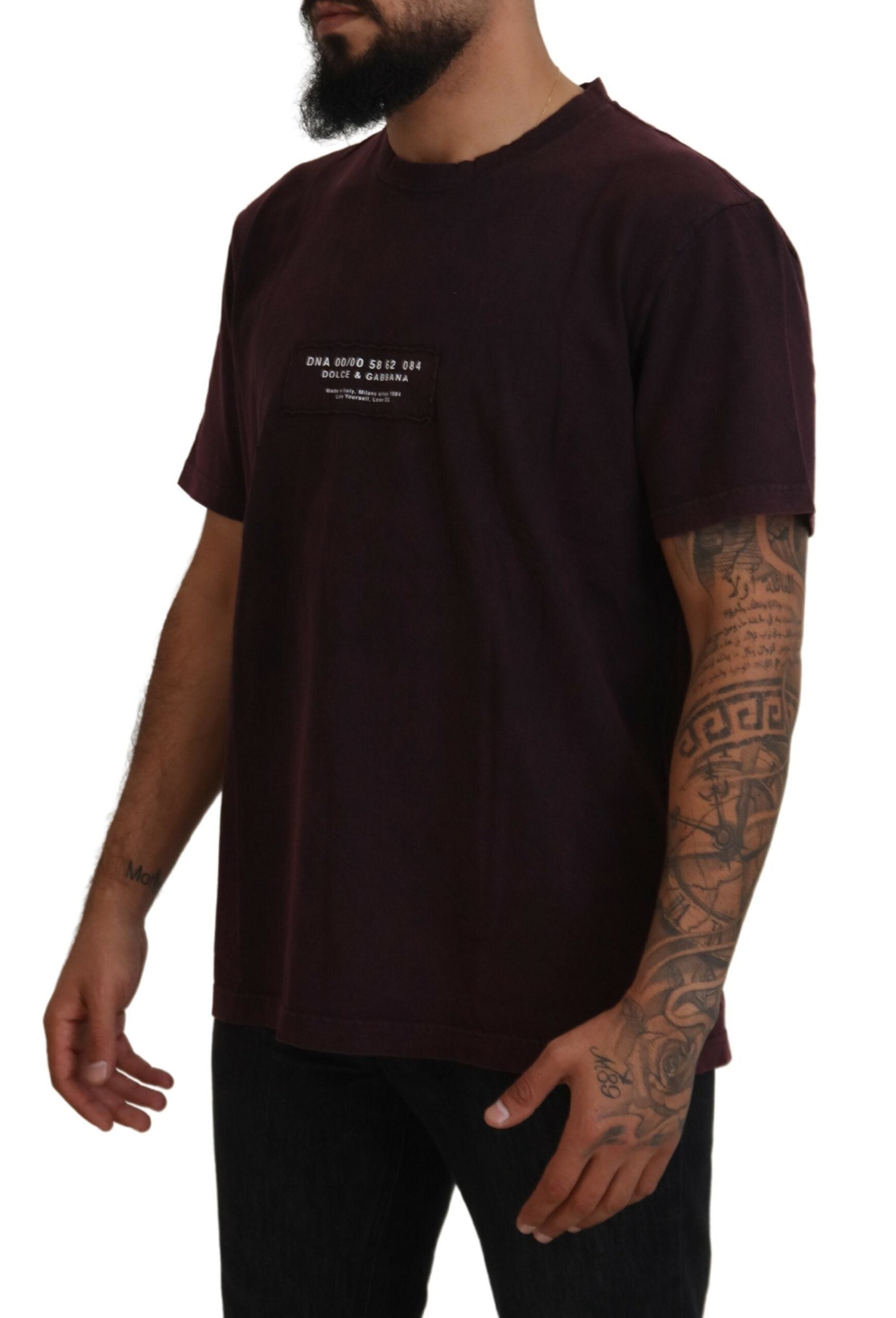 Bordeaux ronde hals T-shirt met korte mouwen