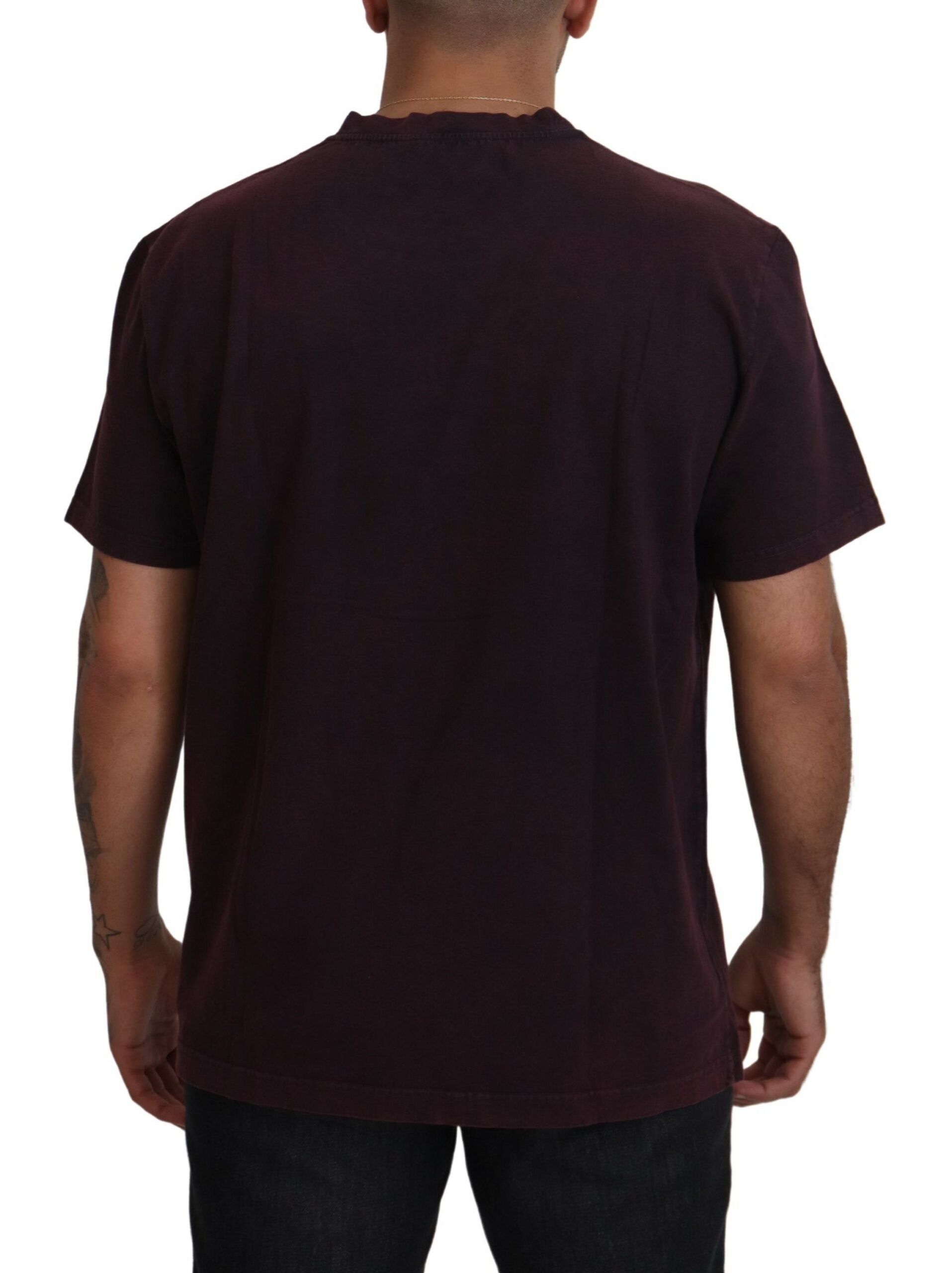 Bordeaux ronde hals T-shirt met korte mouwen