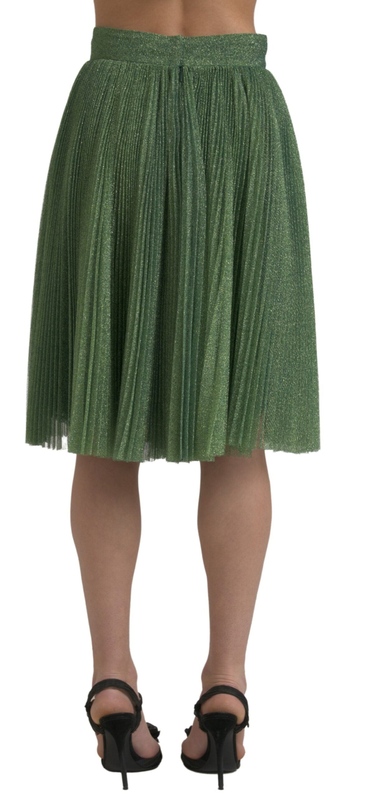 Metallic groene hoge taille A-lijn geplooide rok