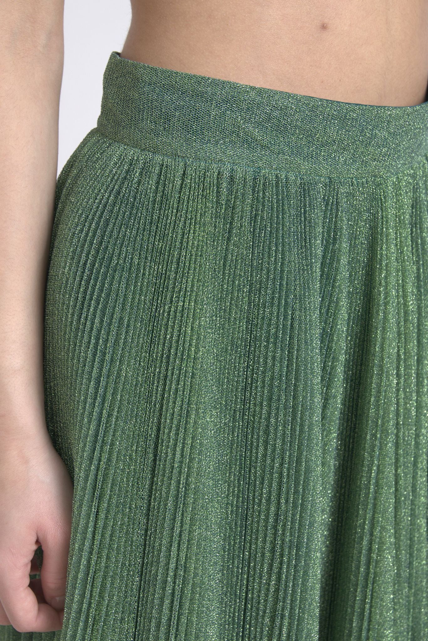 Metallic groene hoge taille A-lijn geplooide rok