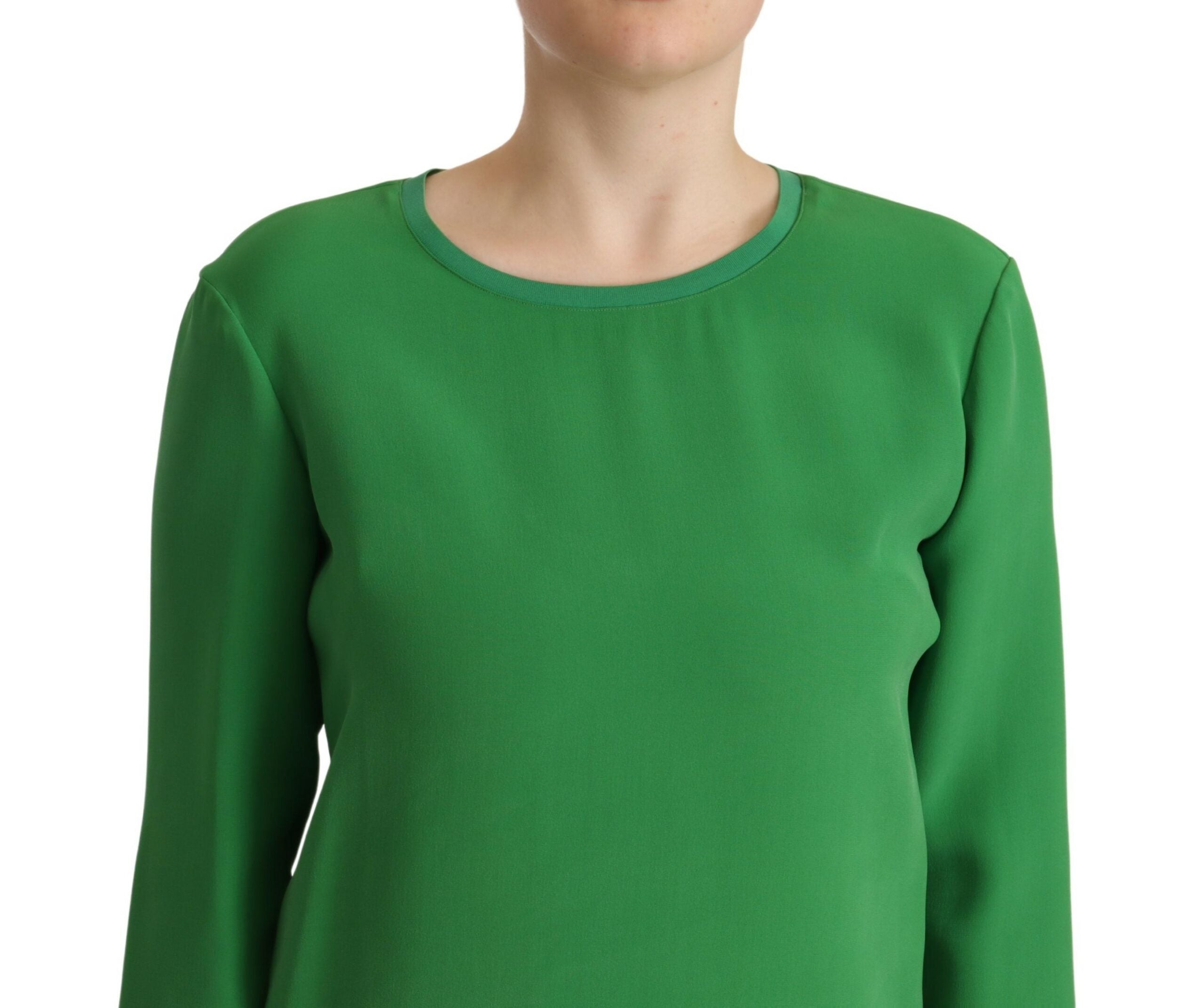 Groene zijden trui met lange mouwen en ronde hals