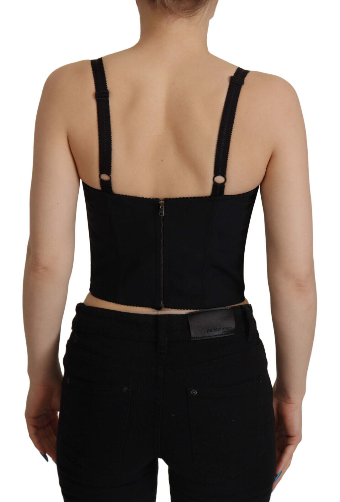 Zwarte patchwork Sicilië blouse korset crop top