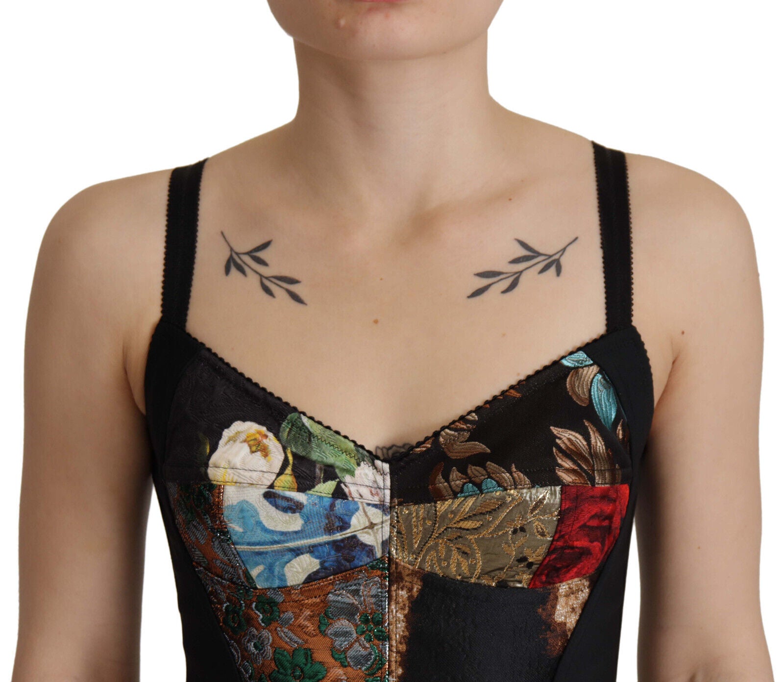 Zwarte patchwork Sicilië blouse korset crop top