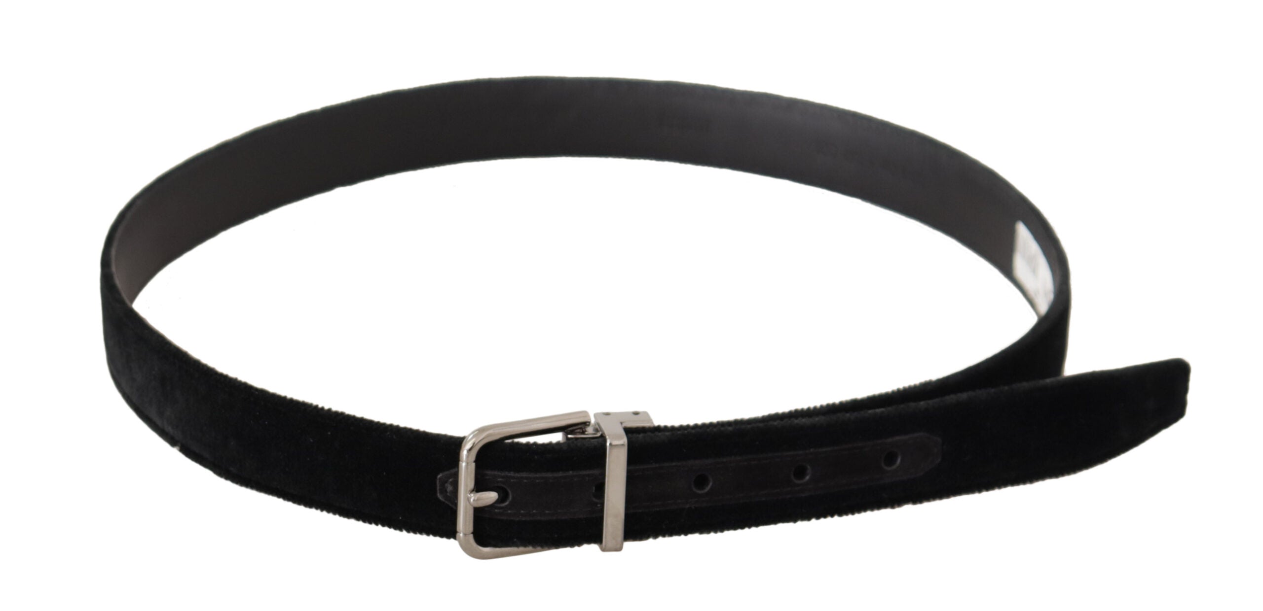 Zwarte casual fluwelen zilveren metalen logo gesp riem