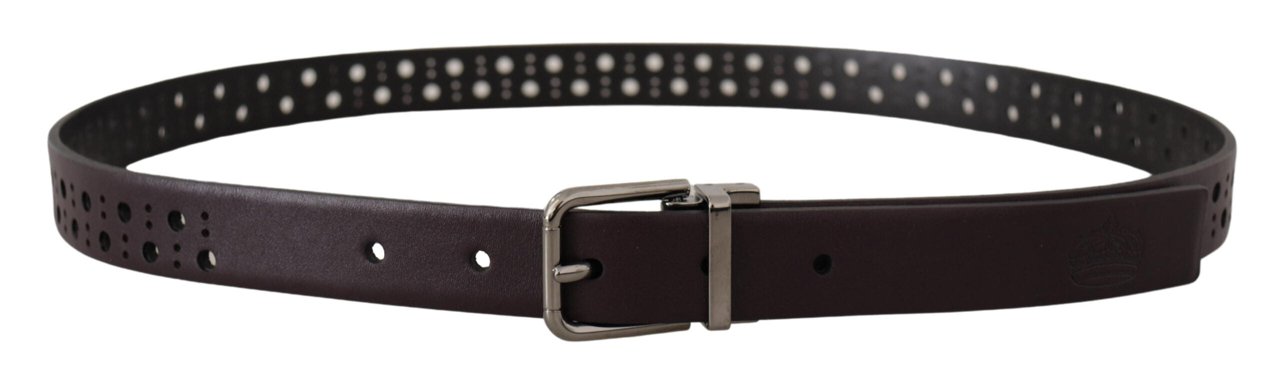 Donkerpaarse geperforeerde leren riem met metalen gesp