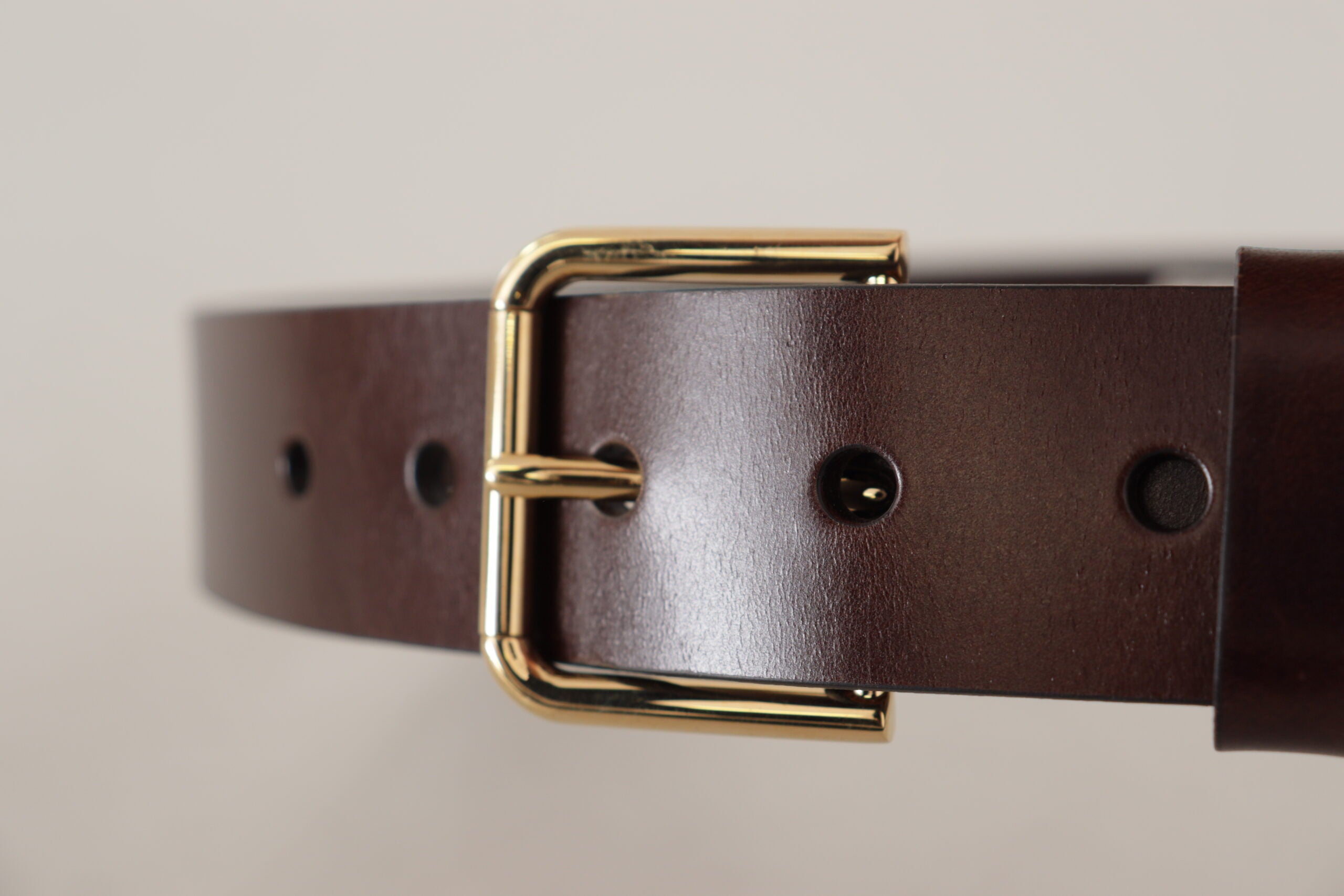 Bruine gepolijste leren riem met gouden metalen gesp