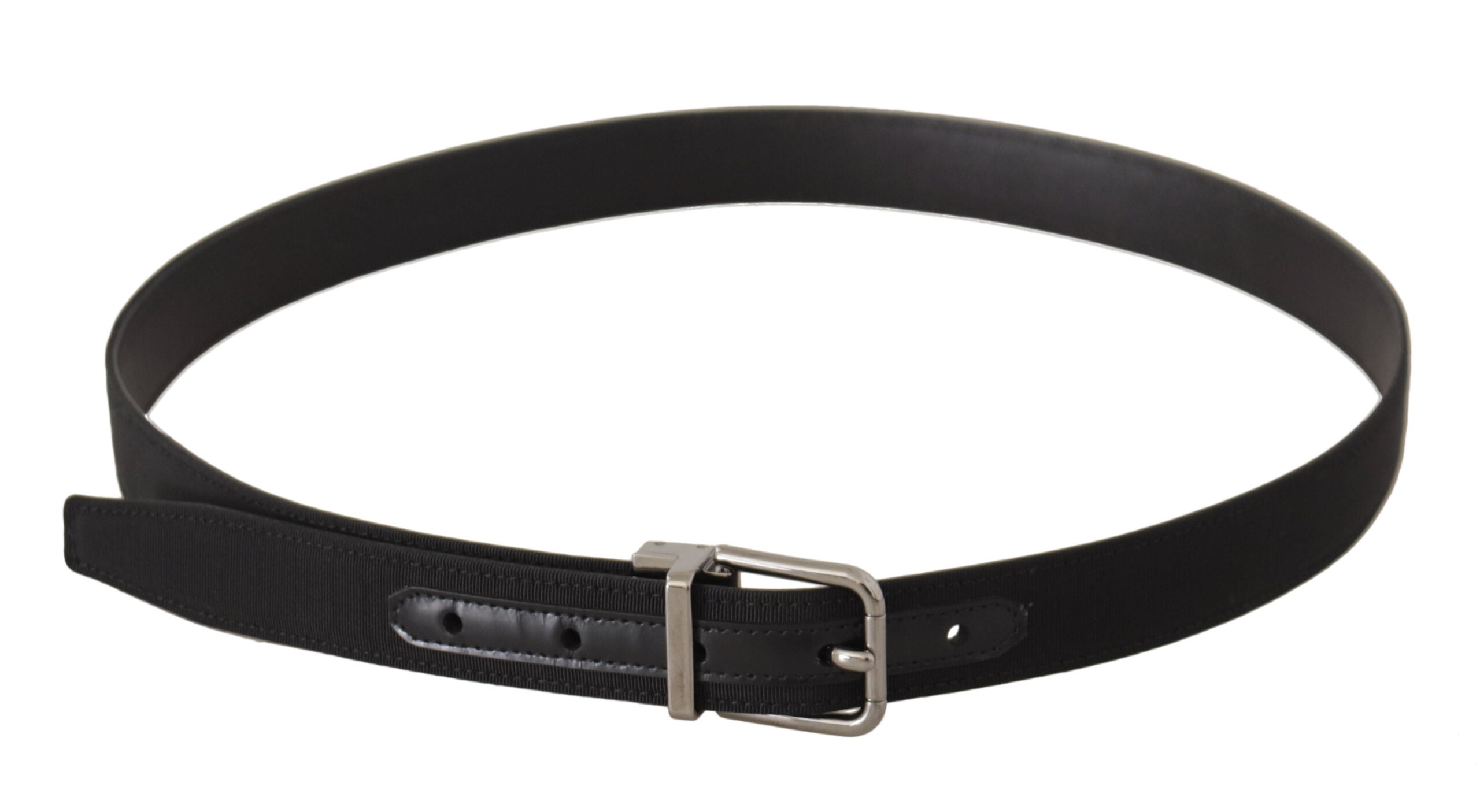 Zwarte canvas leren riem met zilveren metalen gesp
