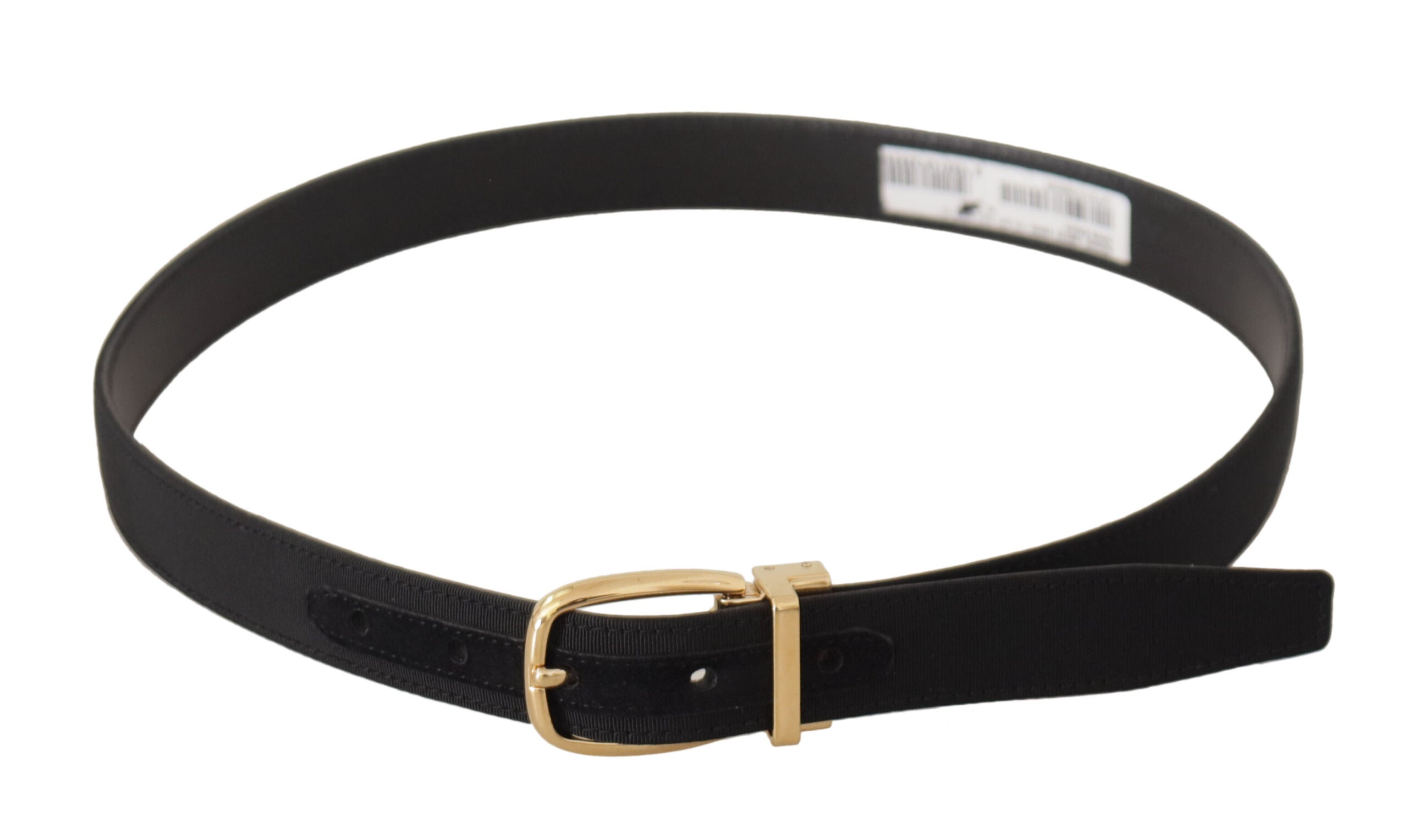 Zwarte canvas leren riem met gouden metalen gesp