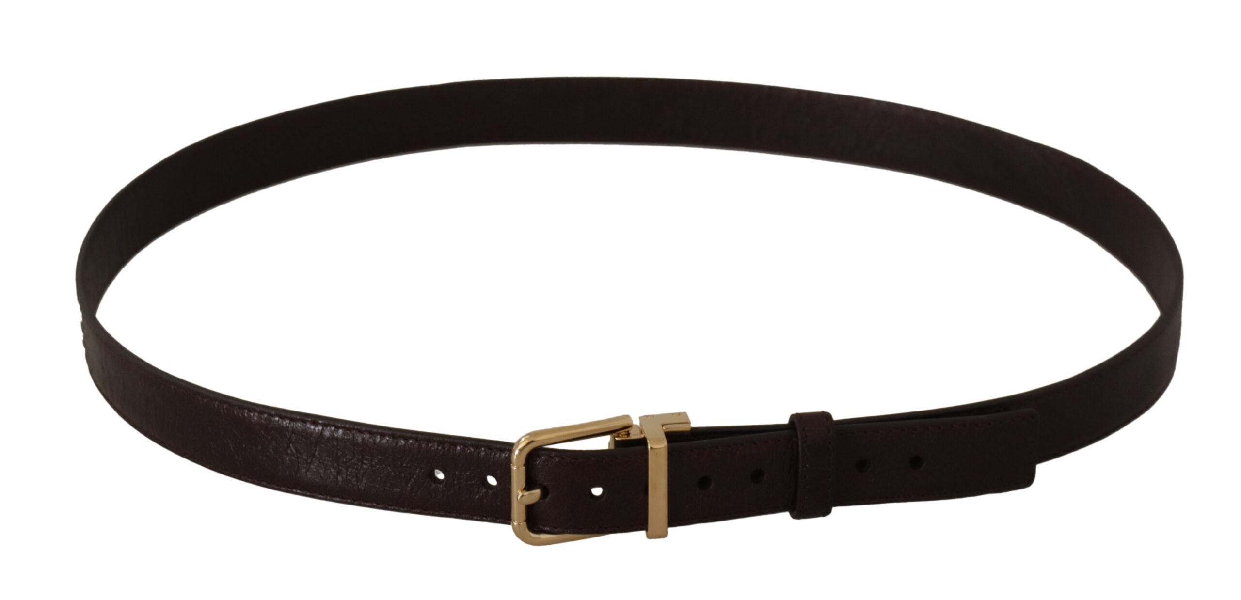 Bruine leren riem met gouden metalen gesp