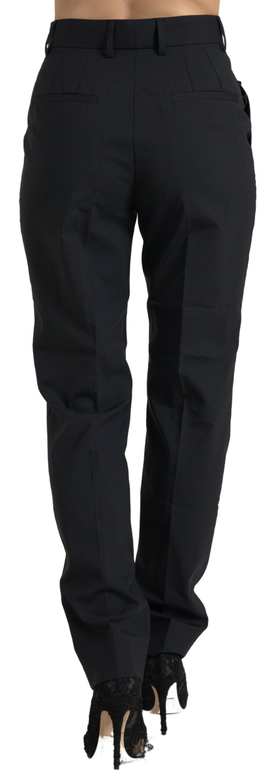 Zwarte wollen hoge taille taps toelopende broek
